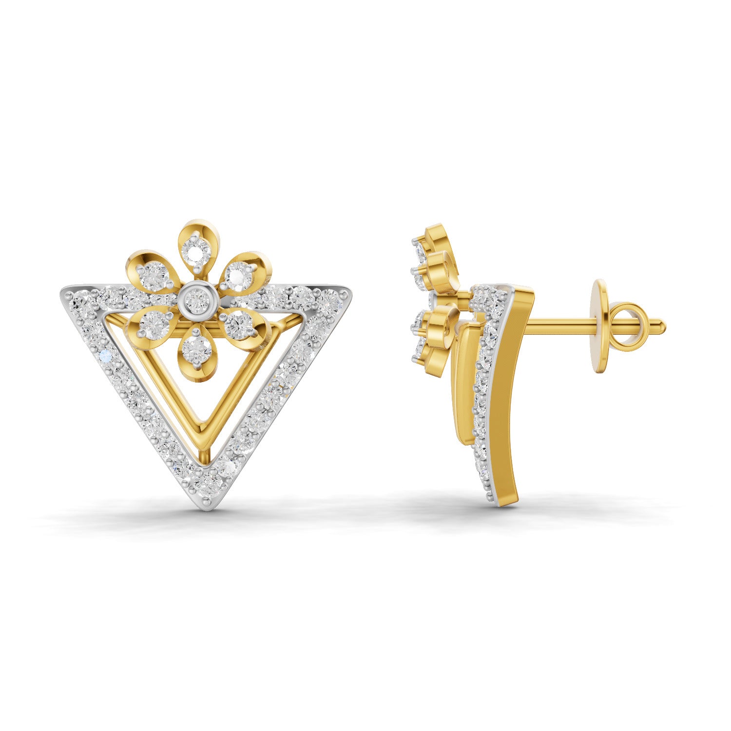 0.72 Carat  | 925 Sterling Silver Gold Plated Floral Earrings