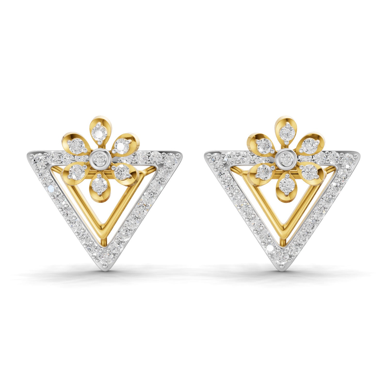 0.72 Carat  | 925 Sterling Silver Gold Plated Floral Earrings