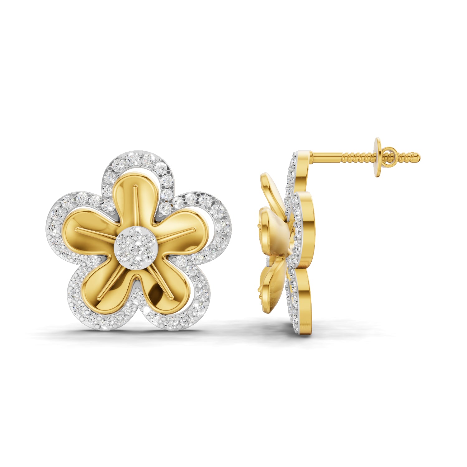 1.06 Carat | 925 Sterling Silver Gold Plated Diamond Flora Earrings