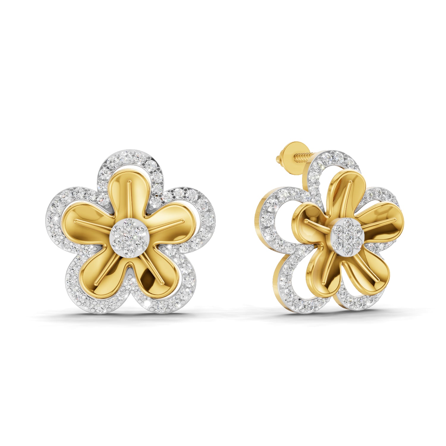 1.06 Carat | 925 Sterling Silver Gold Plated Diamond Flora Earrings