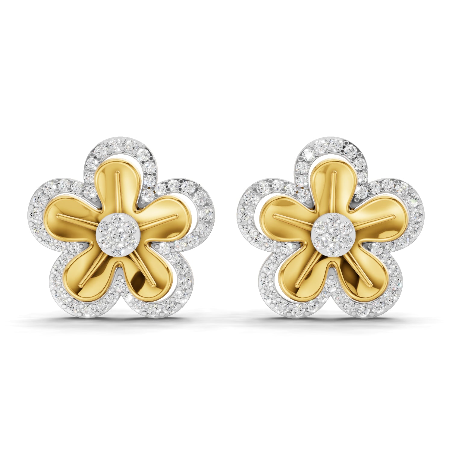 1.06 Carat | 925 Sterling Silver Gold Plated Diamond Flora Earrings