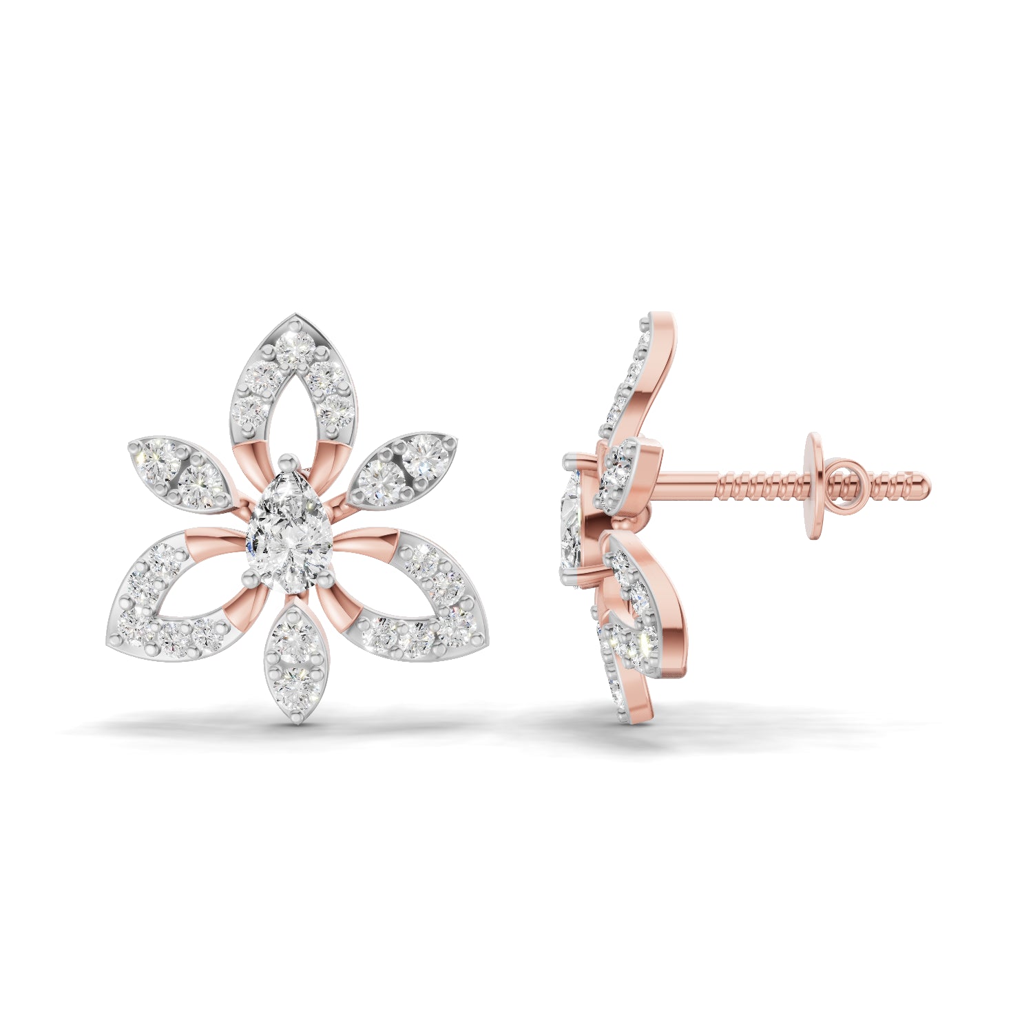 0.90 Carat Floral Earrings for Women | 14K Rose Gold