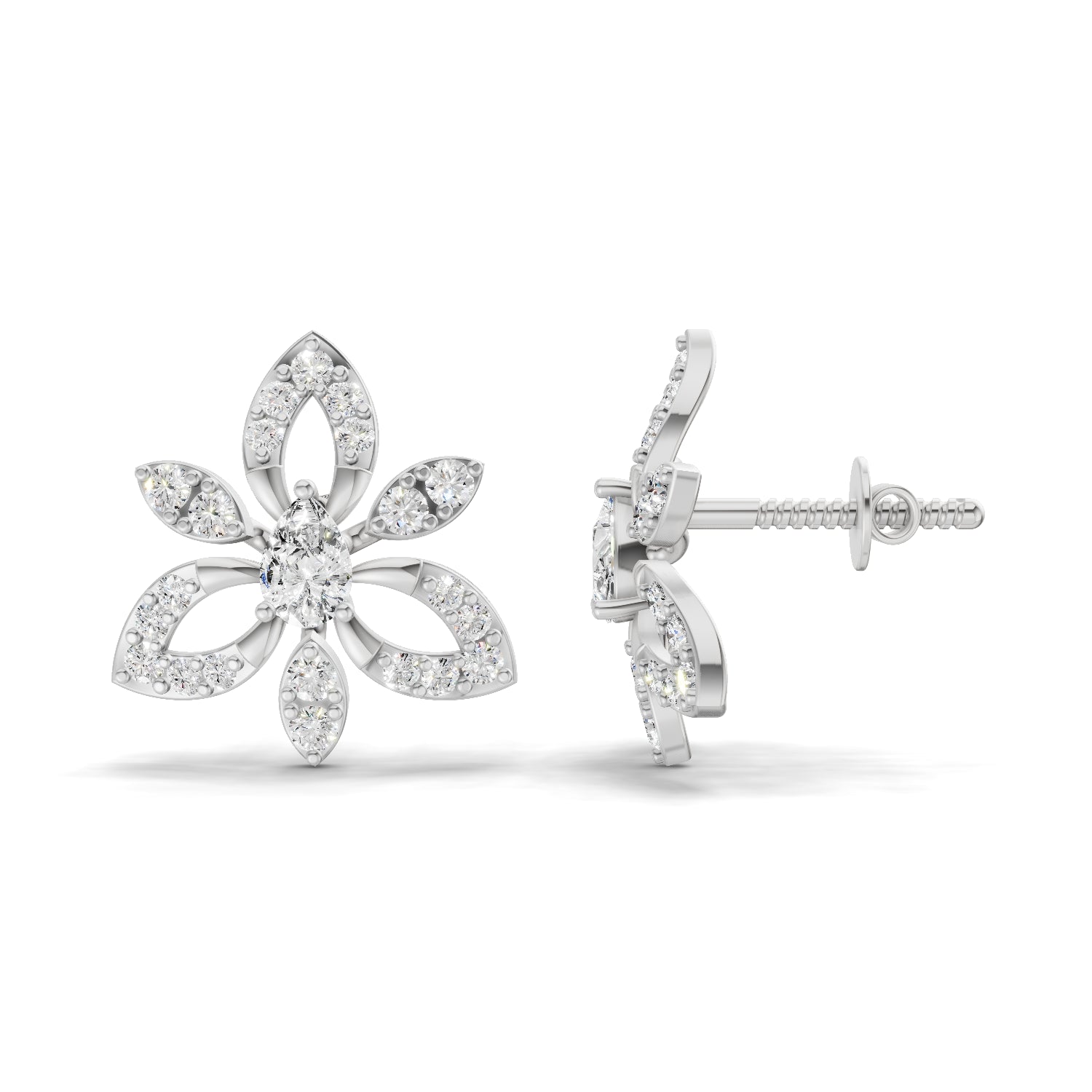0.90 Carat Floral Earrings for Women | 14K White Gold