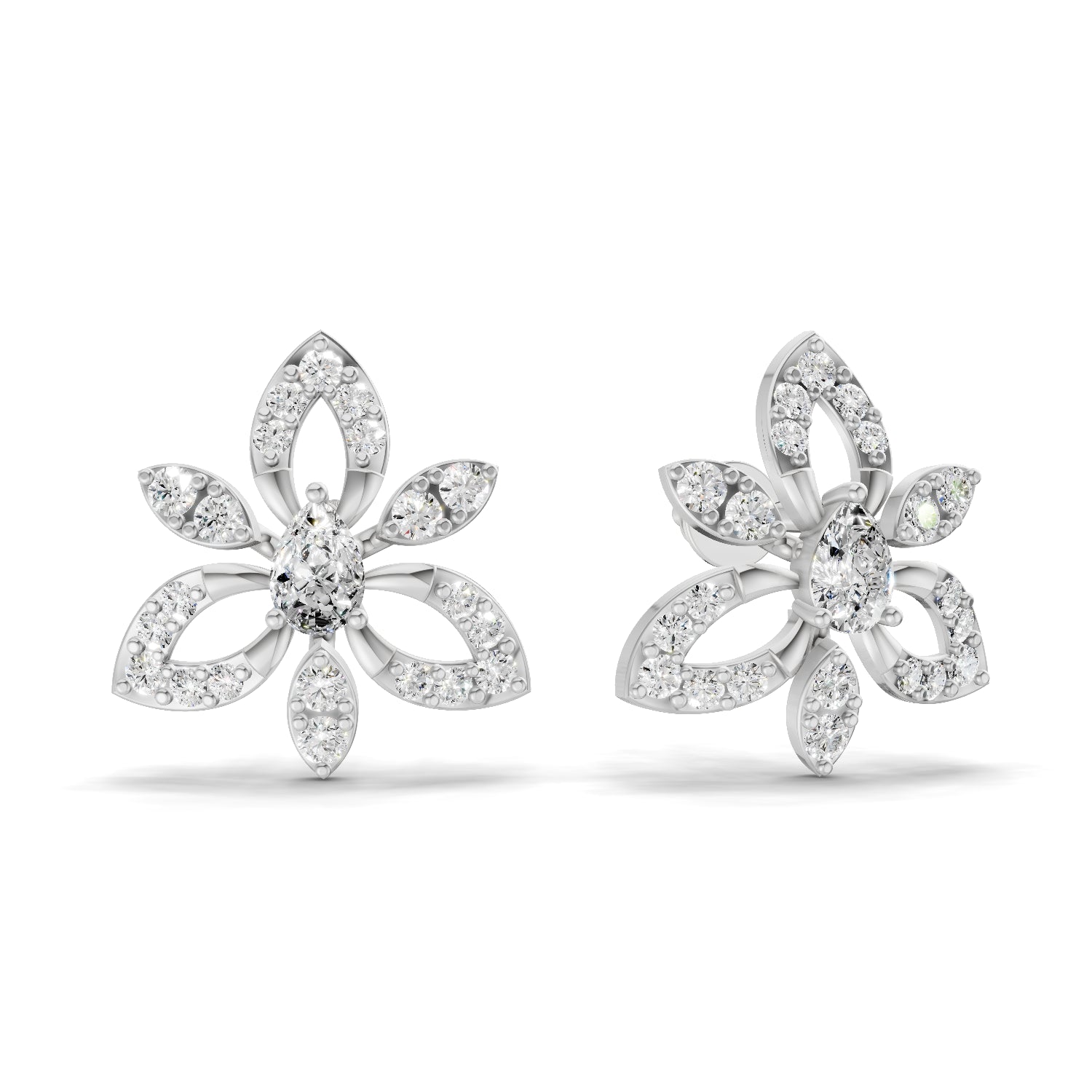 0.90 Carat Floral Earrings for Women | 14K White Gold