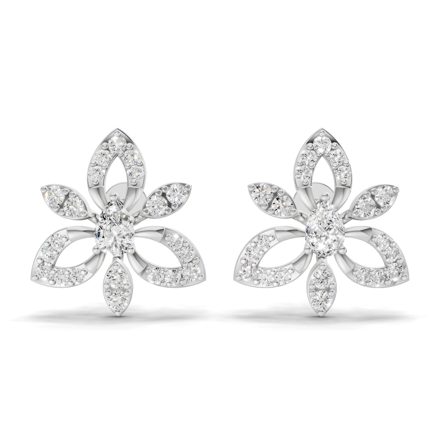 0.90 Carat Floral Earrings for Women | 14K White Gold