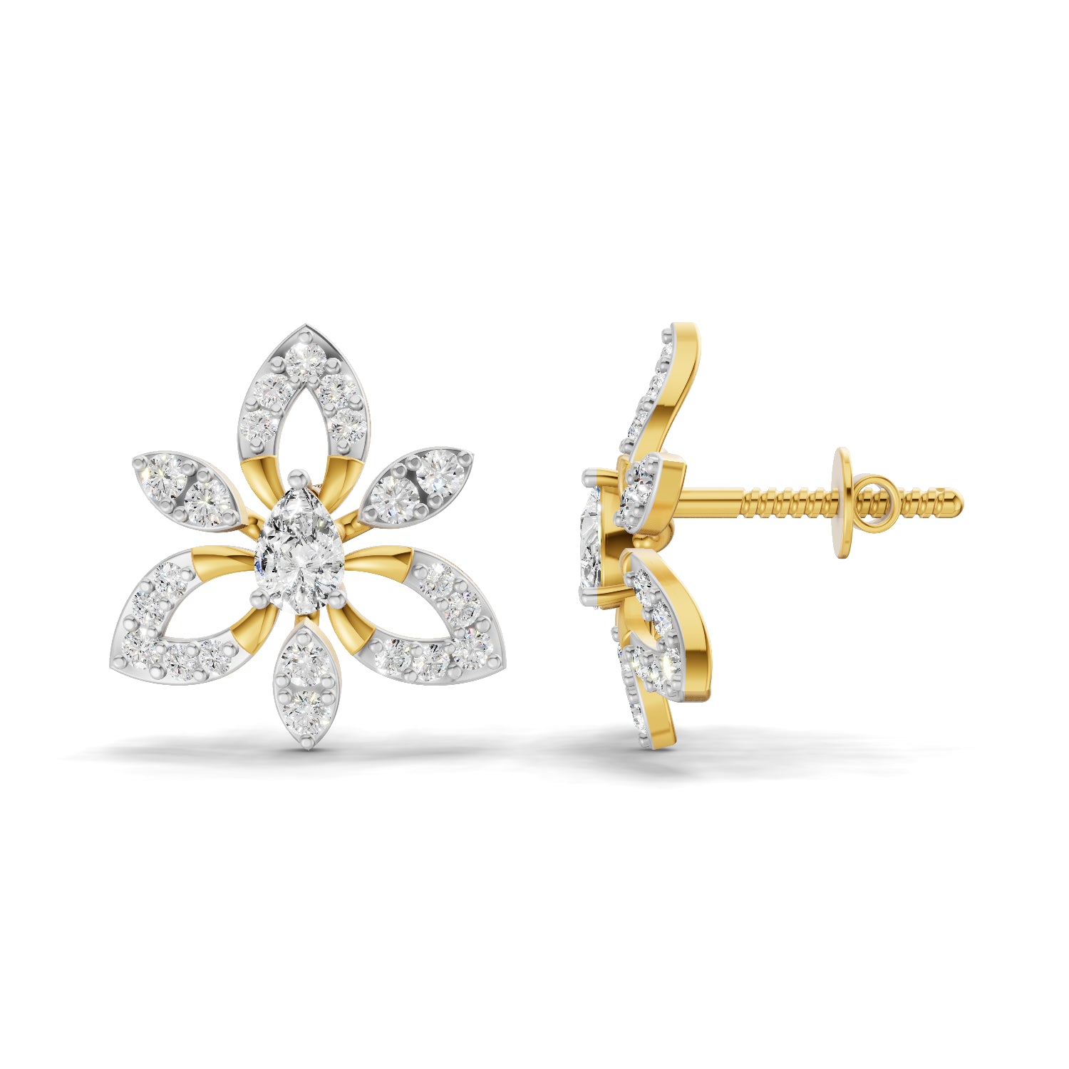 0.90 Carat Floral Earrings for Women | 14K Yellow Gold
