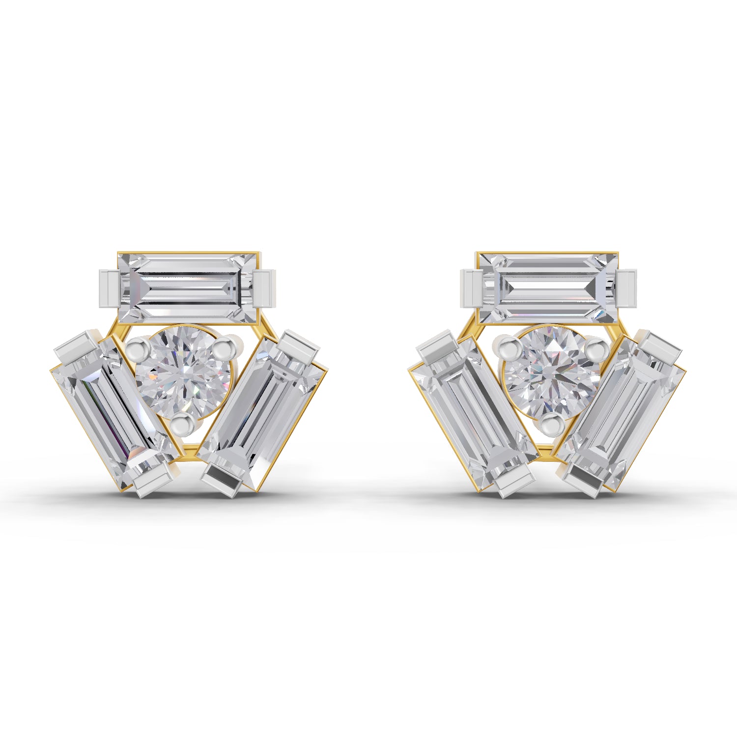 0.67 Carat IGI Certified Round & Baguette Shape F-G VS Quality Diamond | 925 Sterling Silver Yellow Gold Plated Fashion Earrings