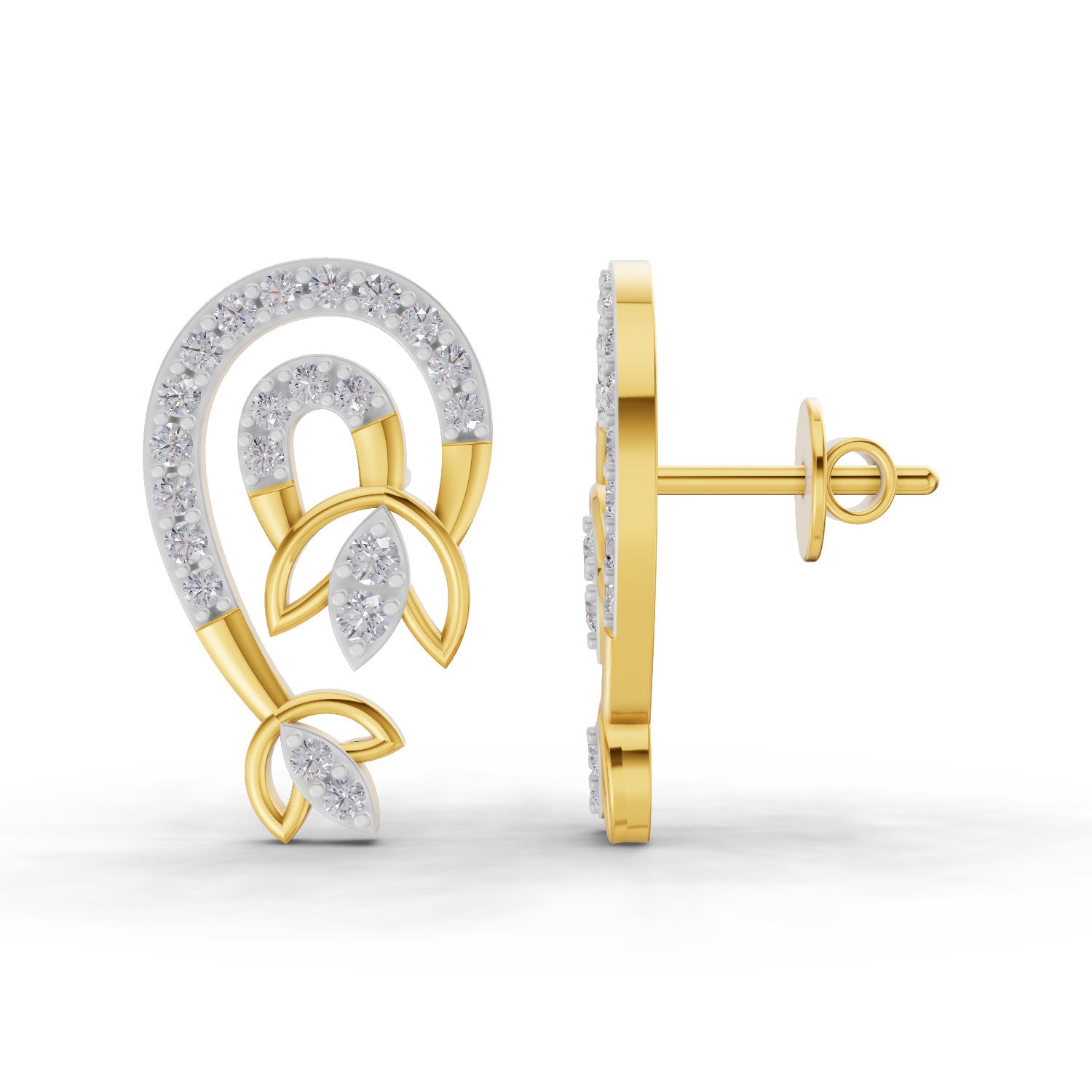 0.52 Carat  | 925 Sterling Silver Gold Plated Lotus Earrings