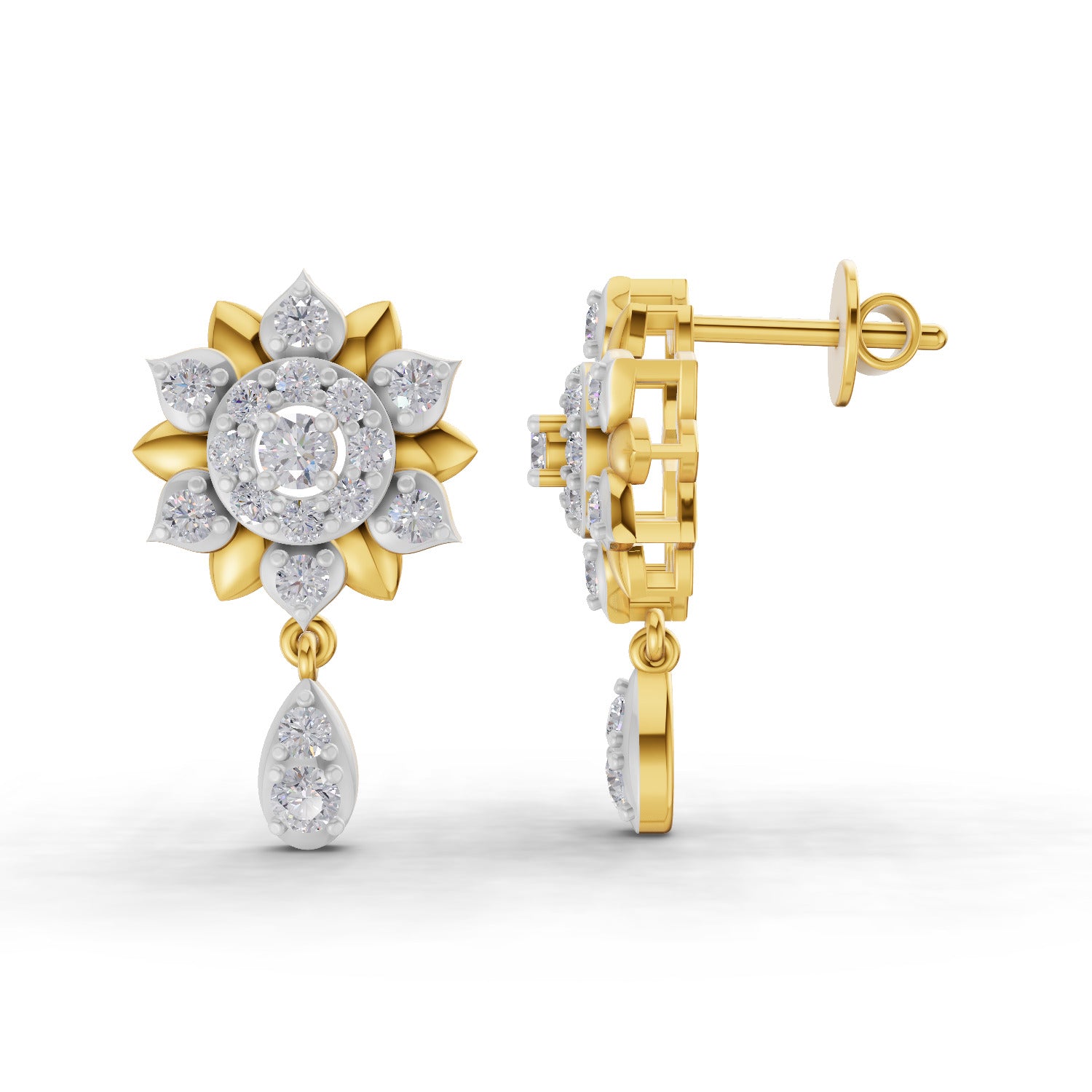 0.92 Carat  | 925 Sterling Silver Yellow Gold Plated Lotus Earrings