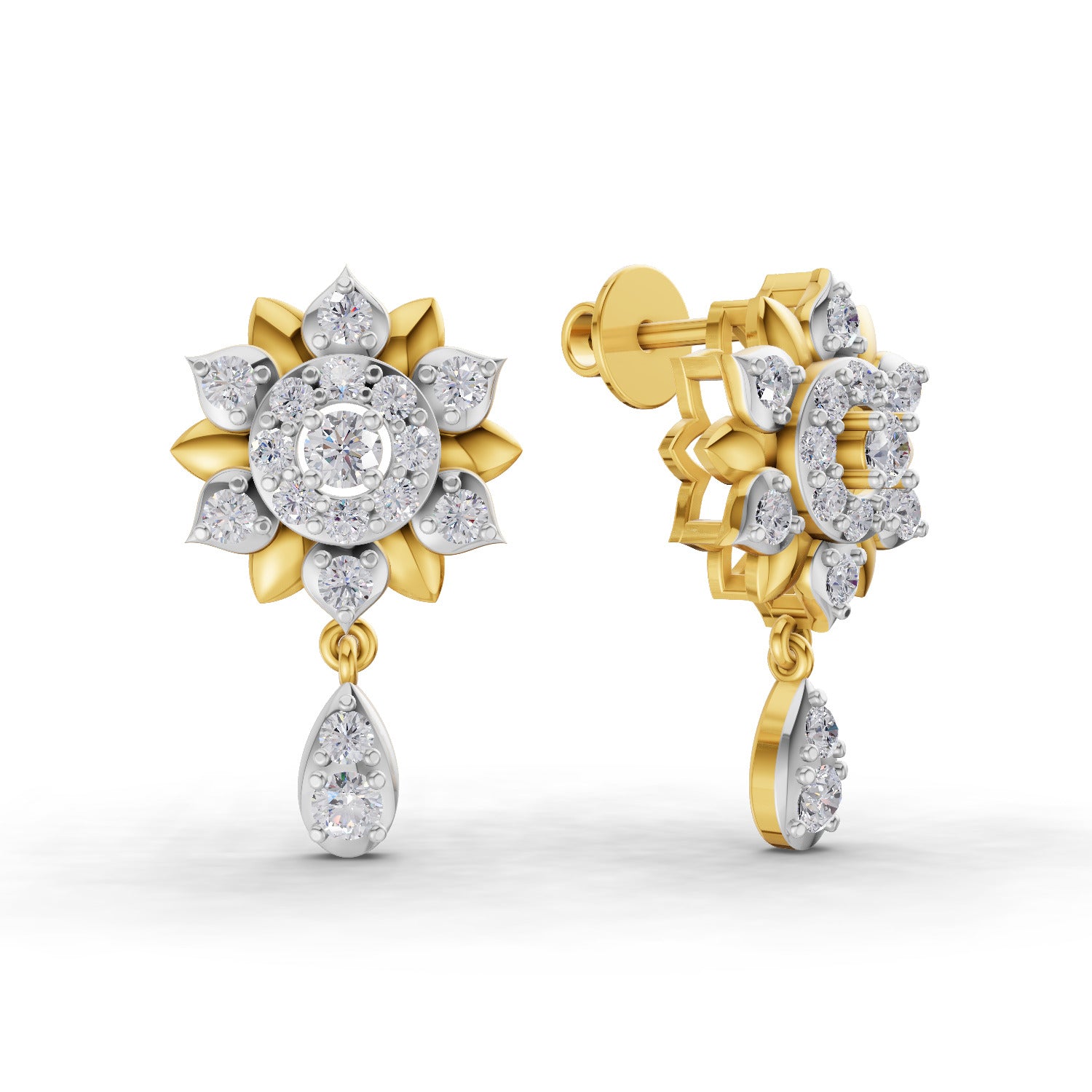 0.92 Carat  | 925 Sterling Silver Yellow Gold Plated Lotus Earrings