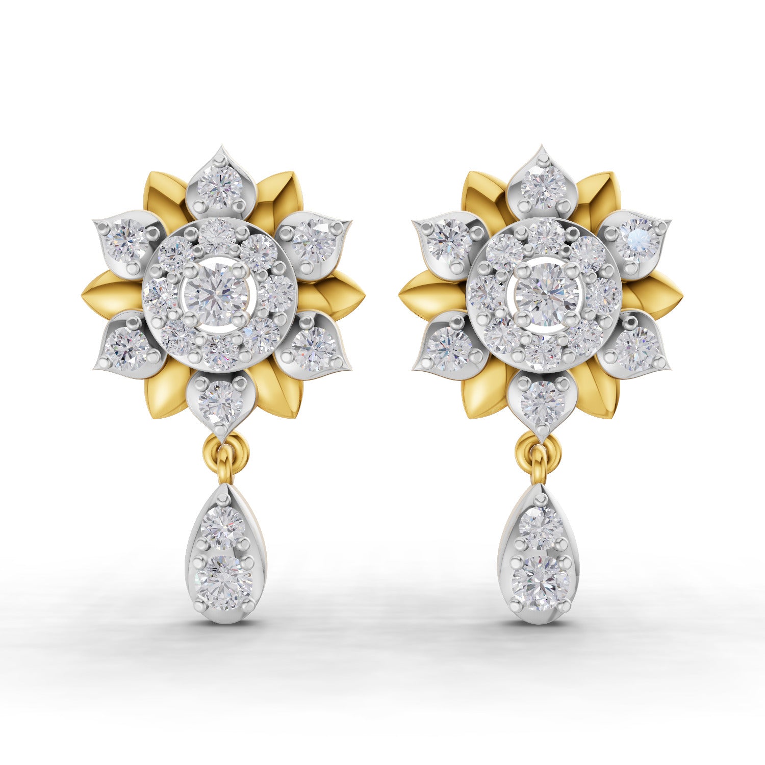 0.92 Carat  | 925 Sterling Silver Yellow Gold Plated Lotus Earrings