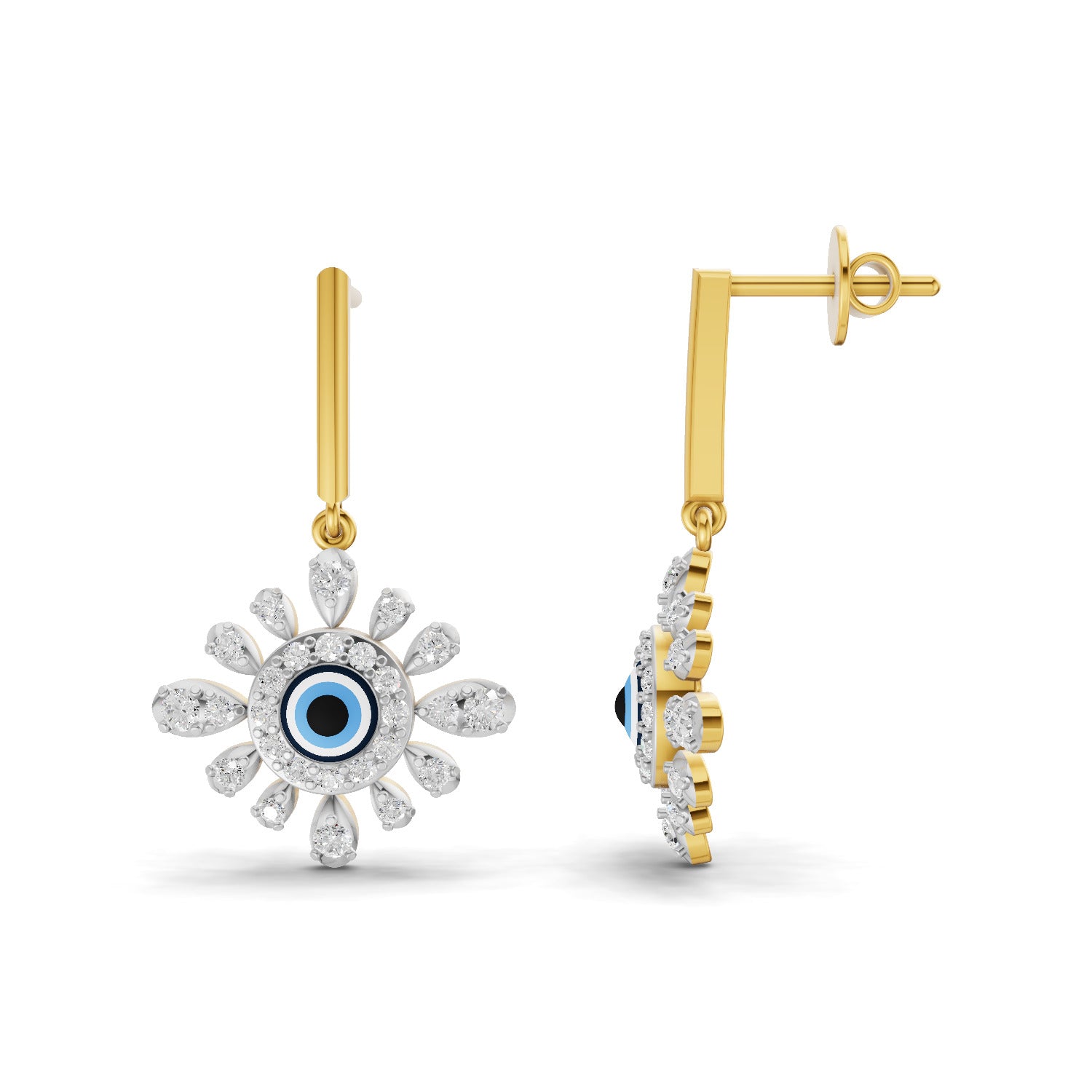 0.77 Carat  | 925 Sterling Silver Yellow Gold Plated Evil Eye Earrings