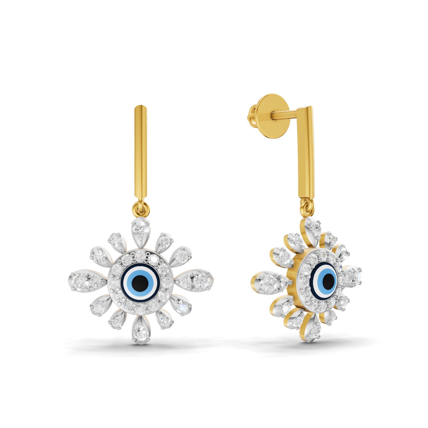 0.77 Carat  | 925 Sterling Silver Yellow Gold Plated Evil Eye Earrings