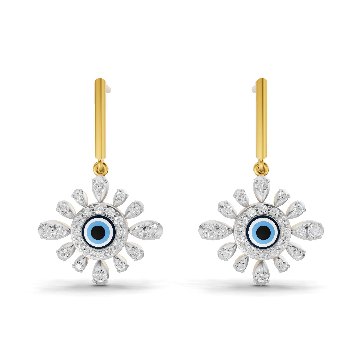 0.77 Carat  | 925 Sterling Silver Yellow Gold Plated Evil Eye Earrings