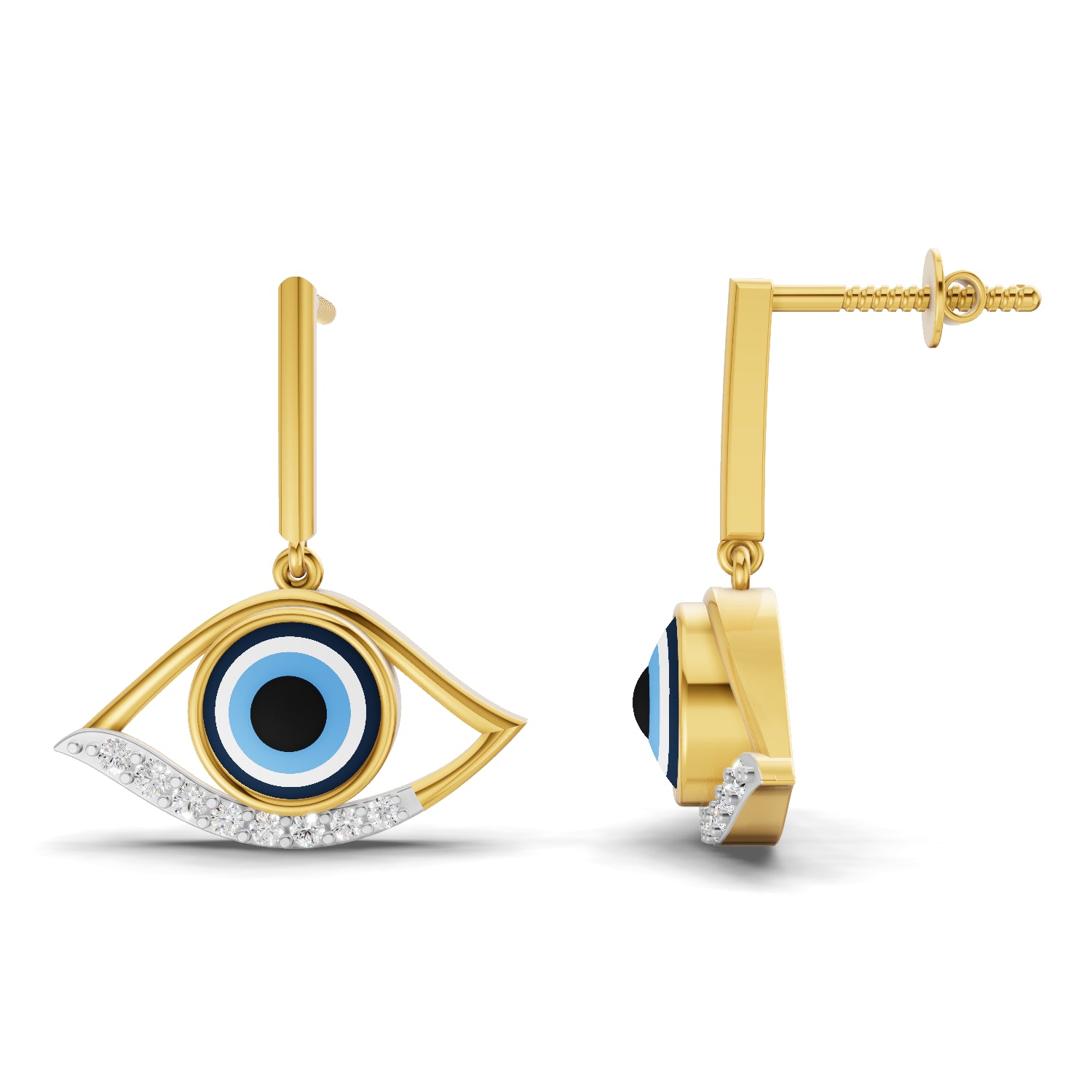 0.2 Carat  | 925 Sterling Silver Yellow Gold Plated Evil Eye Earrings