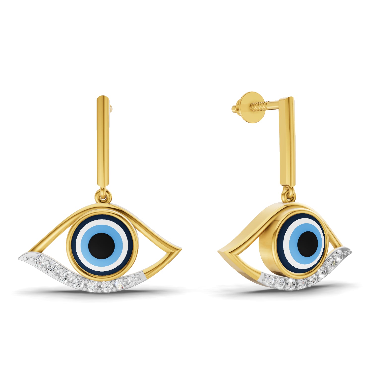 0.2 Carat  | 925 Sterling Silver Yellow Gold Plated Evil Eye Earrings