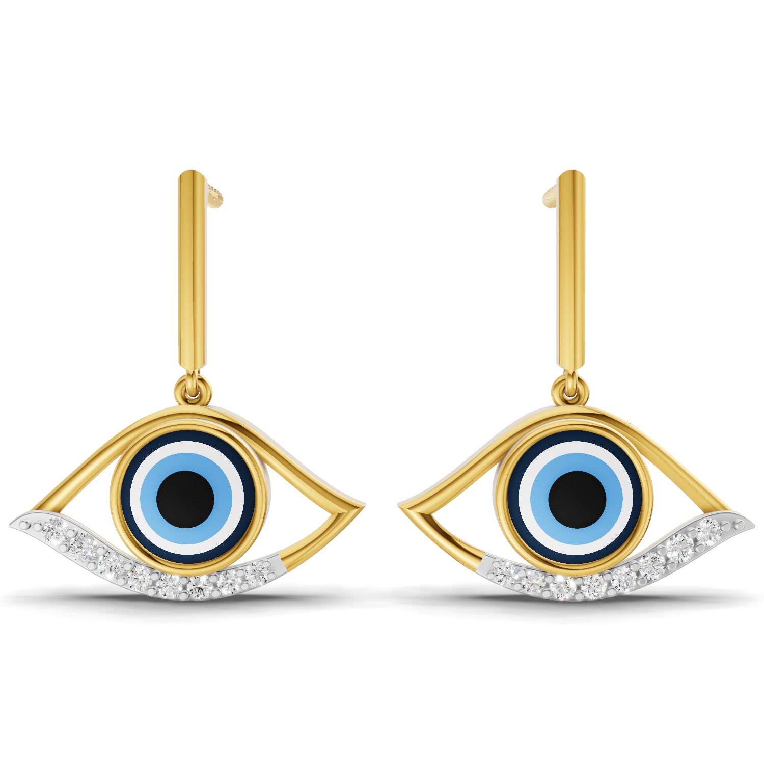 0.2 Carat  | 925 Sterling Silver Yellow Gold Plated Evil Eye Earrings