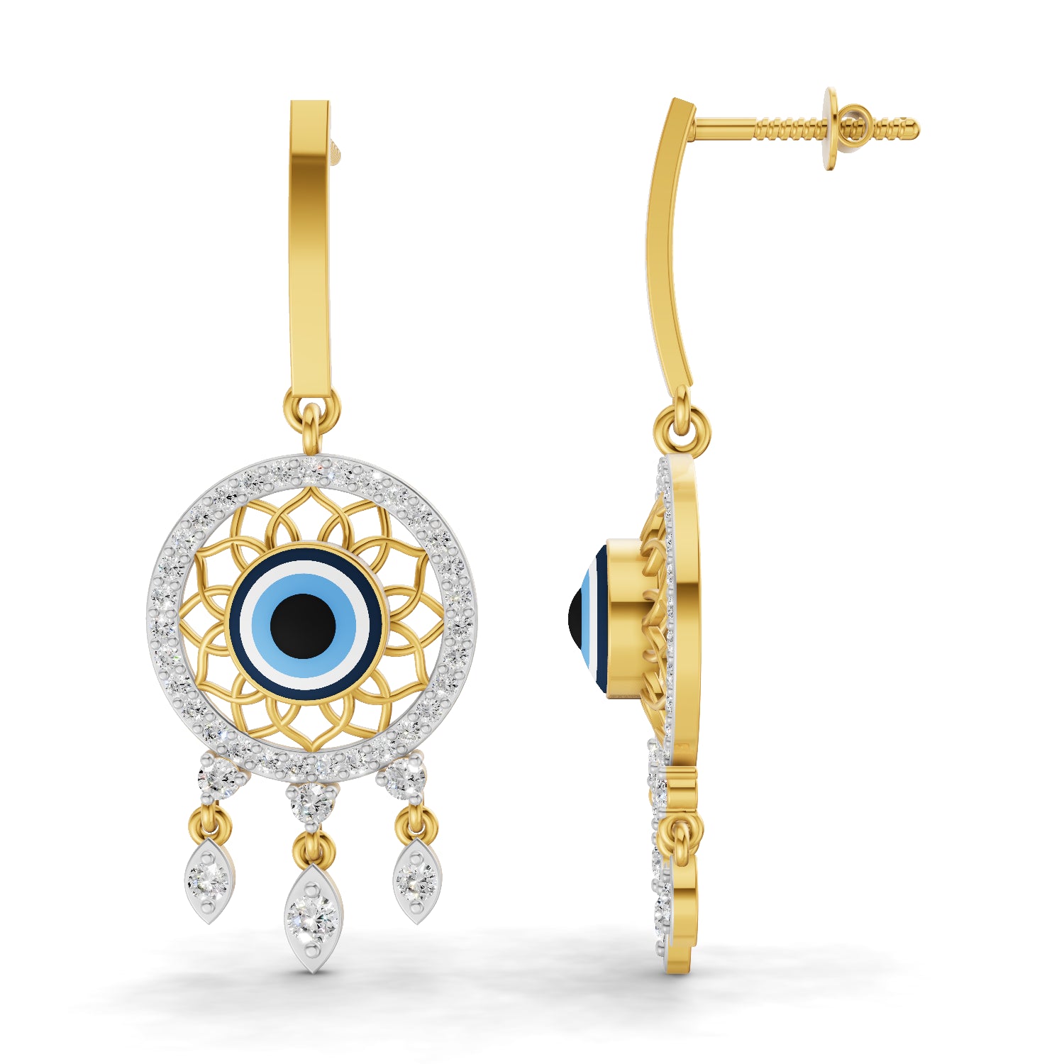 1.05 Carat  | 925 Sterling Silver Yellow Gold Plated Evil Eye Earrings