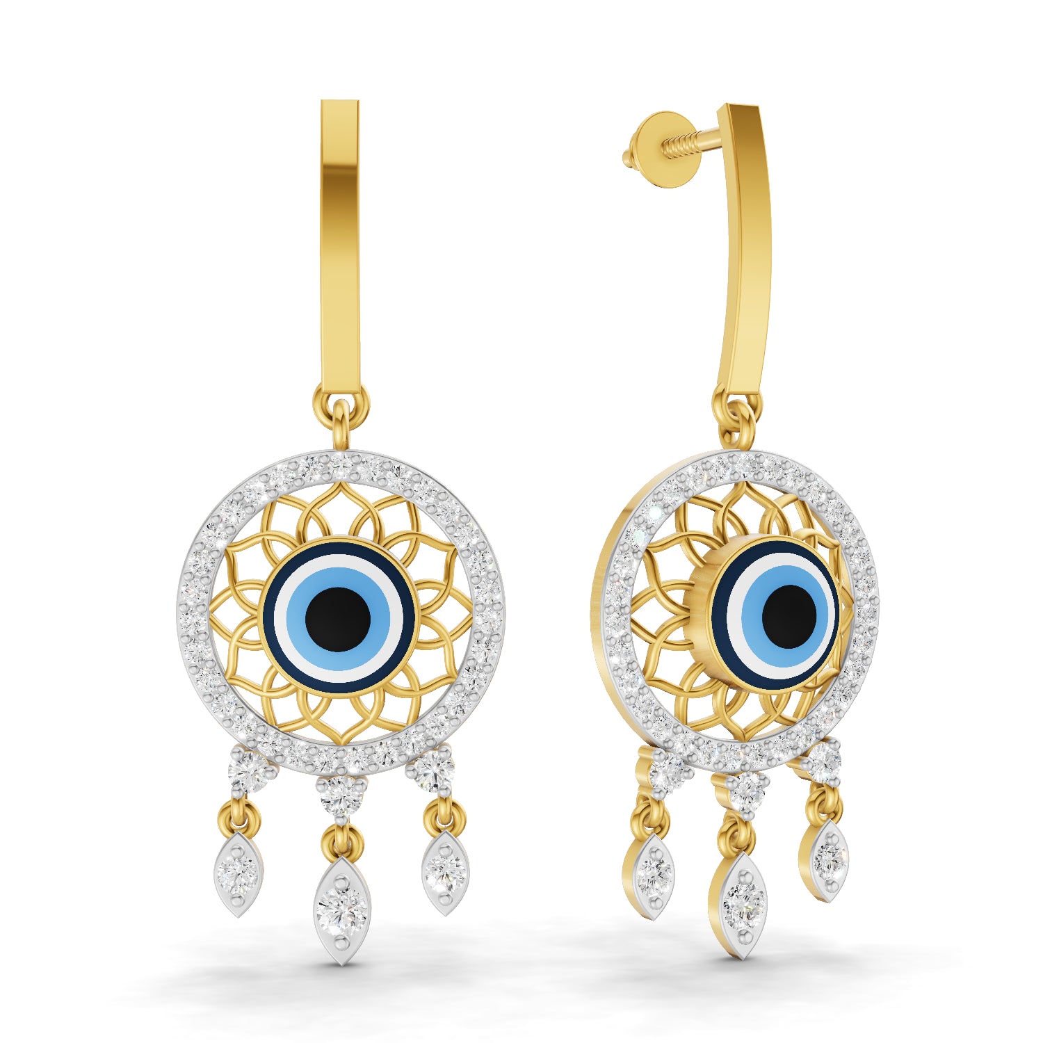 1.05 Carat  | 925 Sterling Silver Yellow Gold Plated Evil Eye Earrings