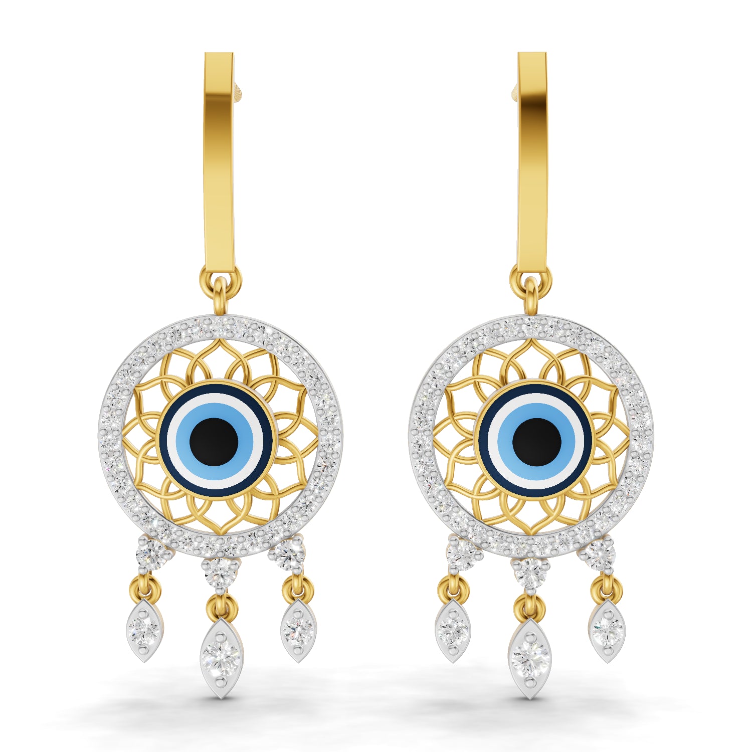 1.05 Carat  | 925 Sterling Silver Yellow Gold Plated Evil Eye Earrings