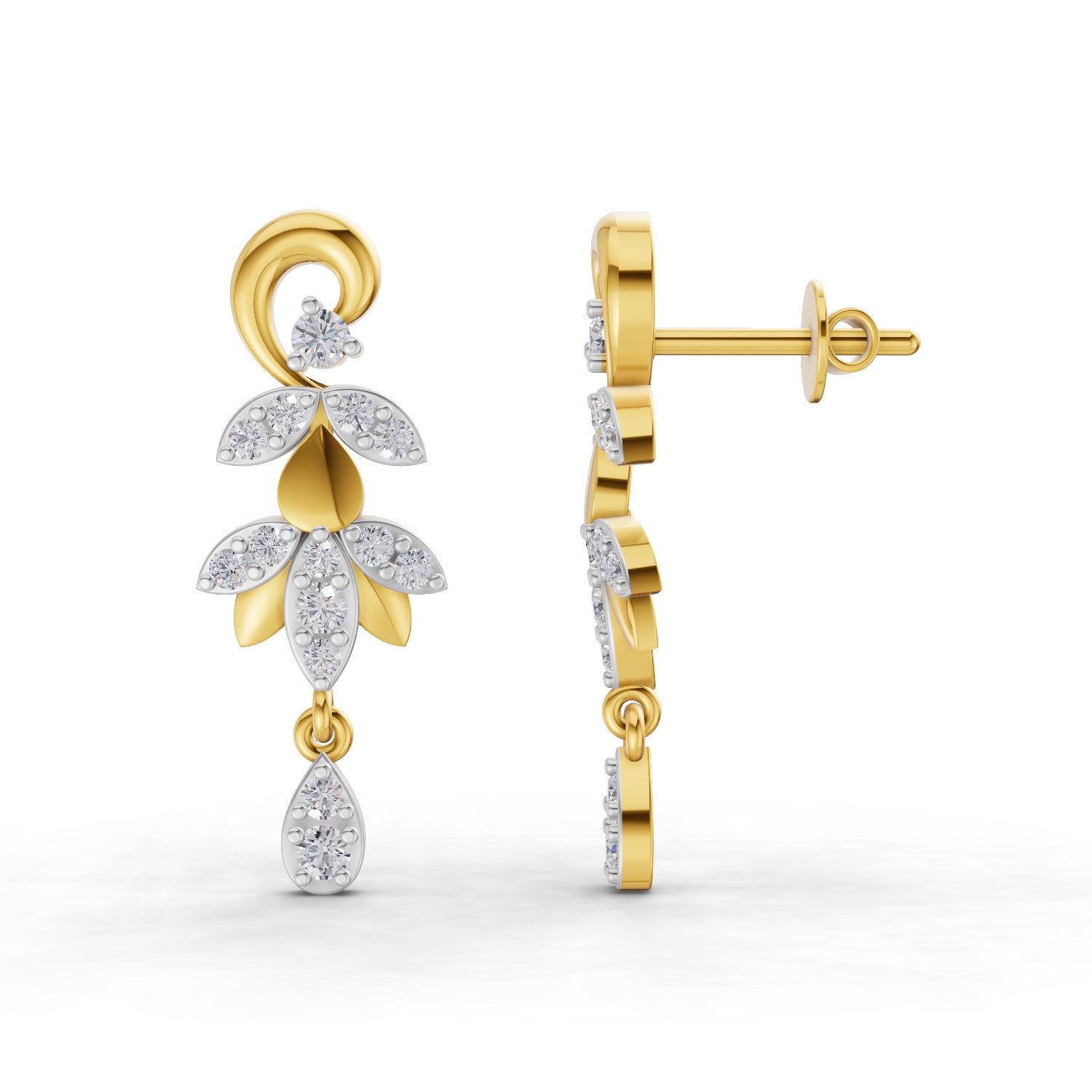 0.49 Carat  | 925 Sterling Silver Gold Plated Lotus Earrings