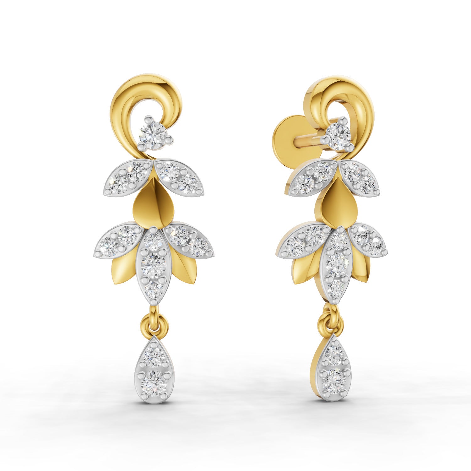 0.49 Carat  | 925 Sterling Silver Gold Plated Lotus Earrings