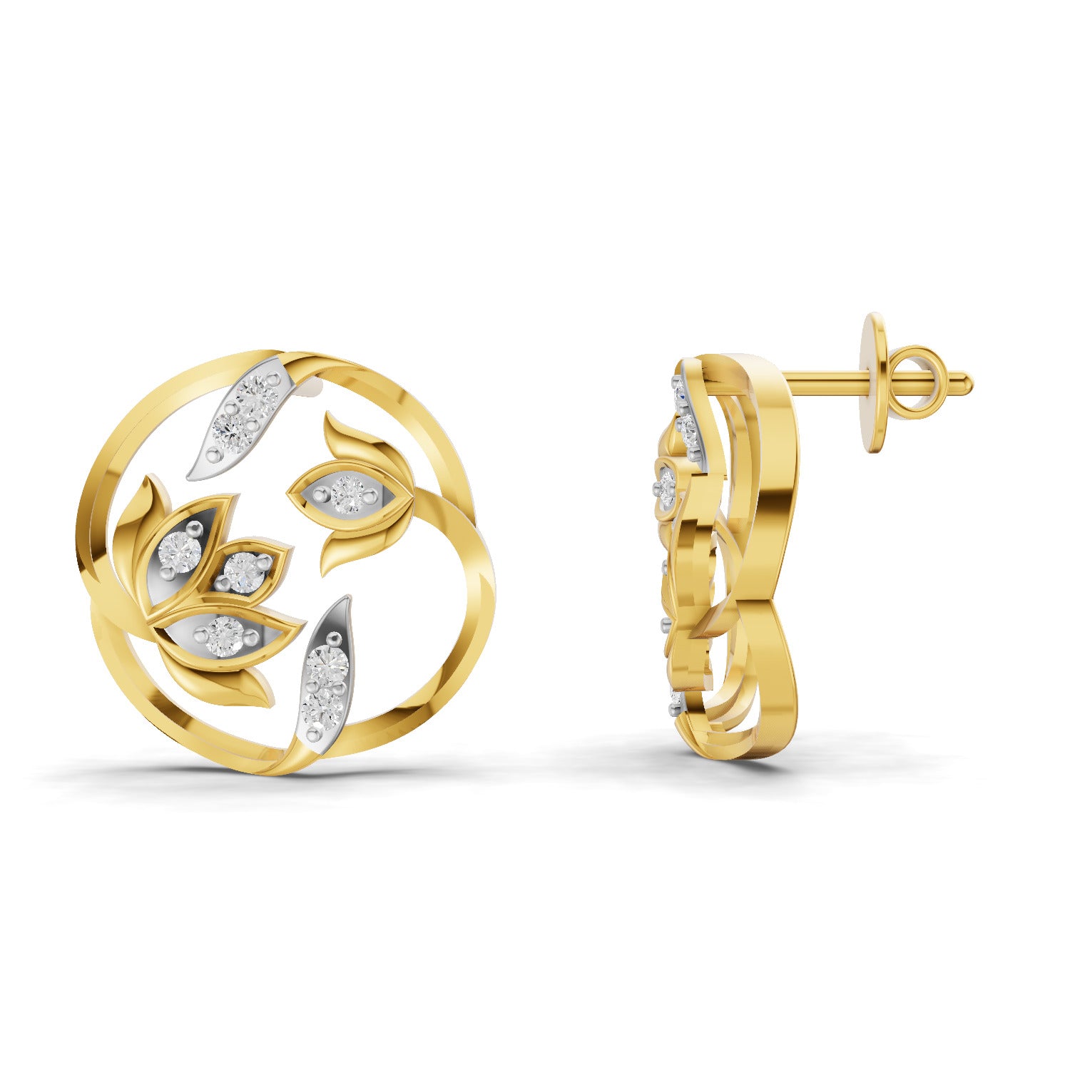 0.18 Carat  | 925 Sterling Silver Yellow Gold Plated Lotus Earrings