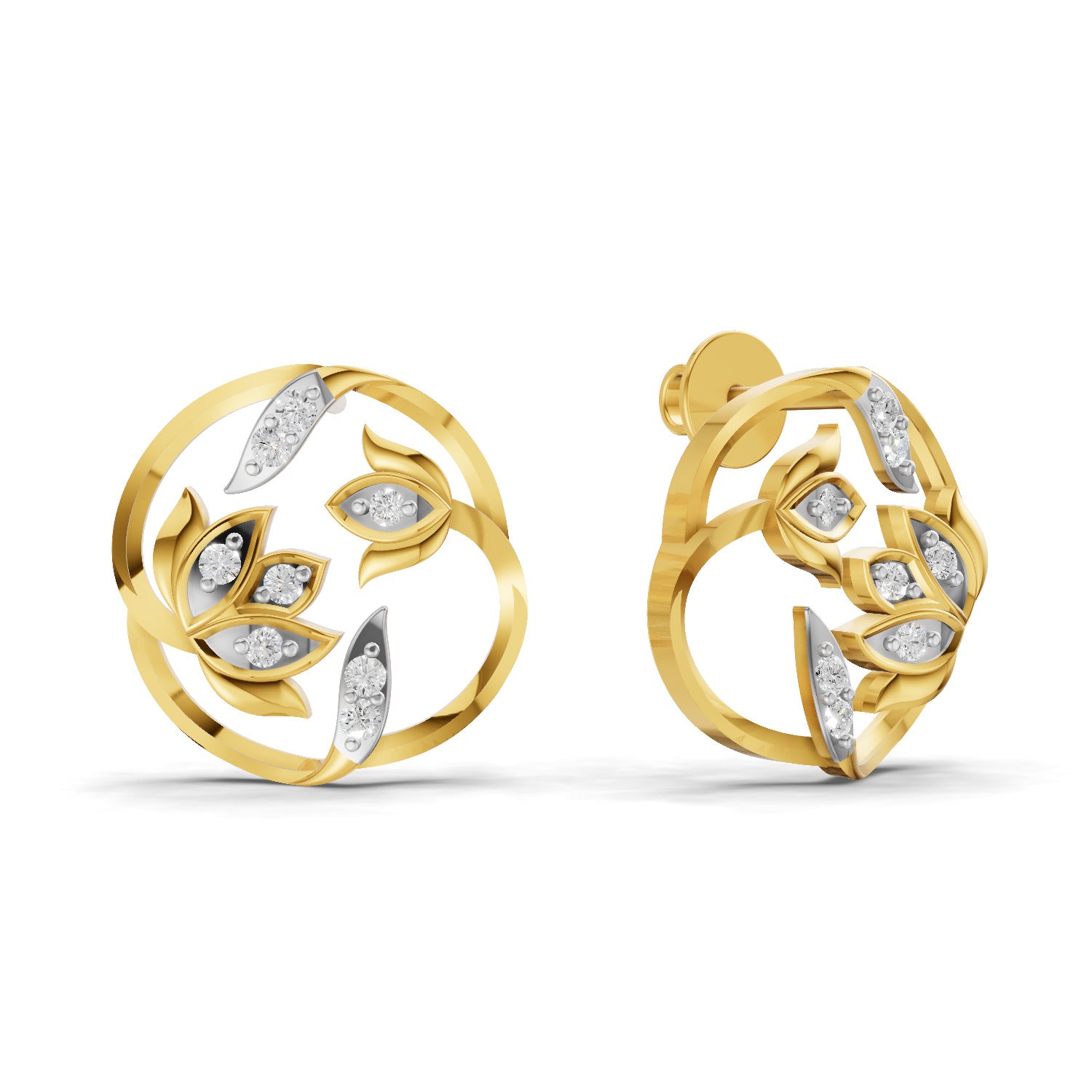 0.18 Carat  | 925 Sterling Silver Yellow Gold Plated Lotus Earrings