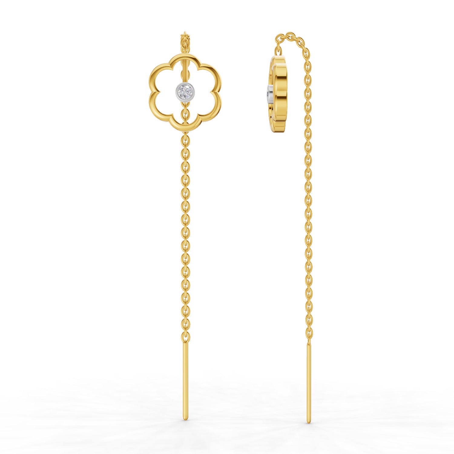 0.1 Carat | 925 Sterling Silver Yellow Gold Plated Flora Shine Threader Earrings