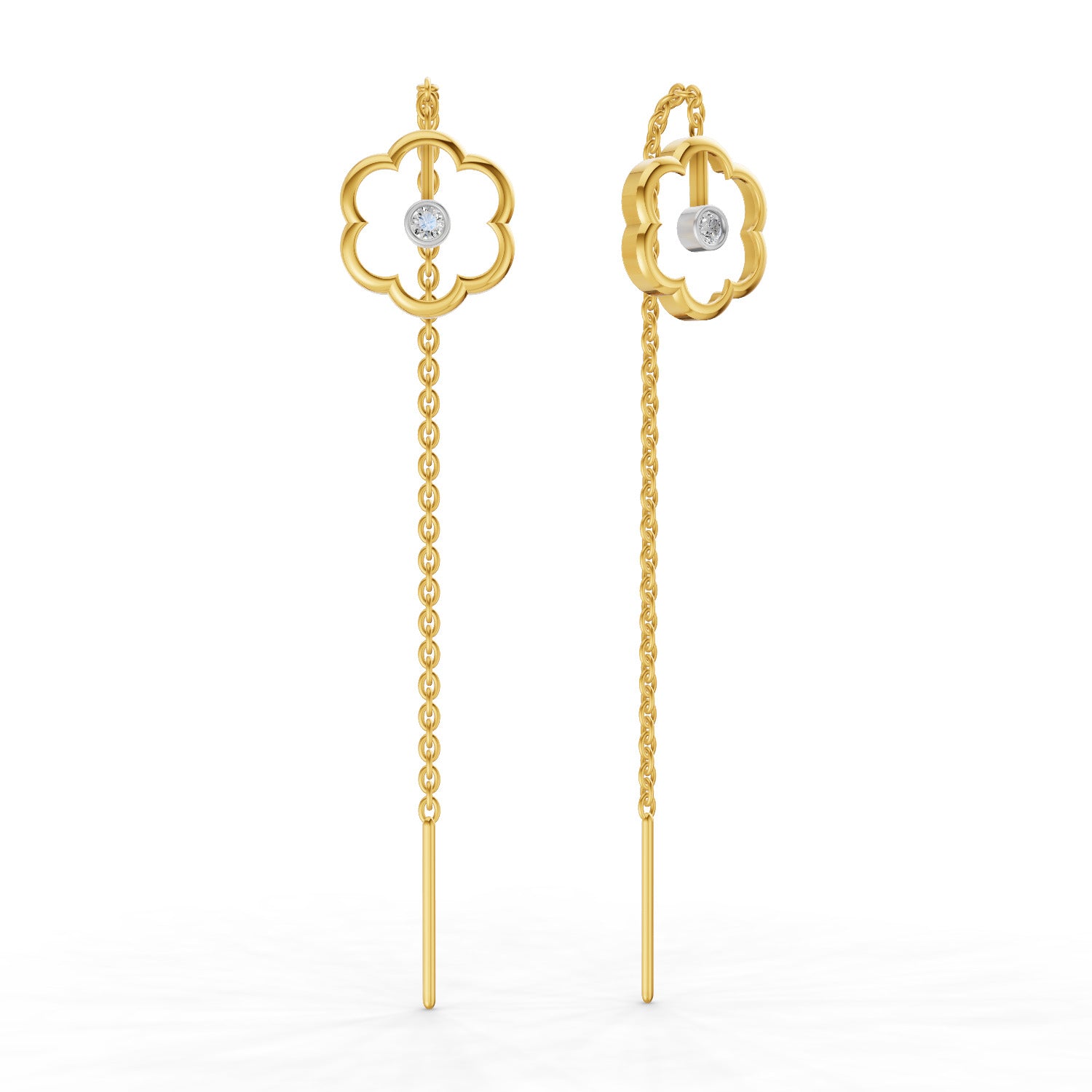 0.1 Carat | 925 Sterling Silver Yellow Gold Plated Flora Shine Threader Earrings