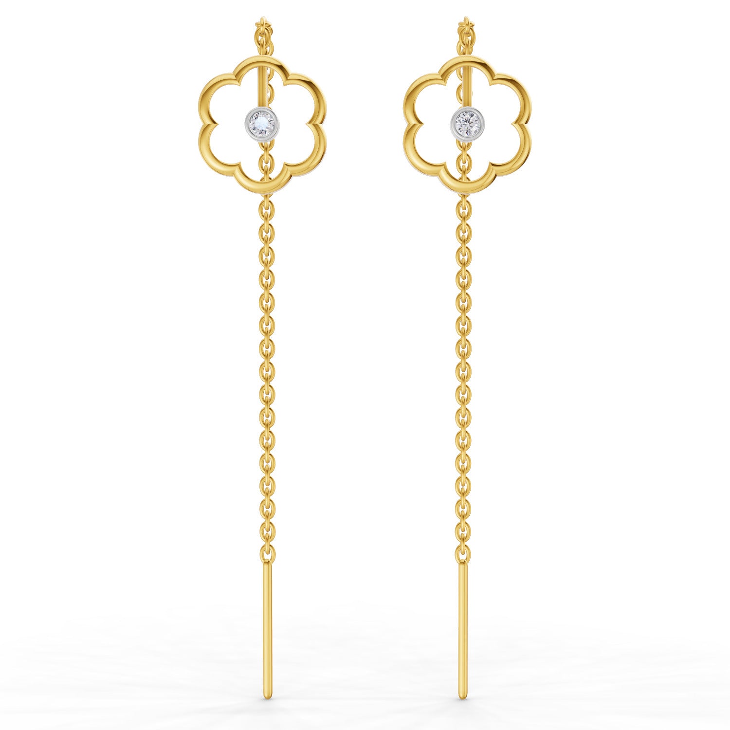 0.1 Carat | 925 Sterling Silver Yellow Gold Plated Flora Shine Threader Earrings