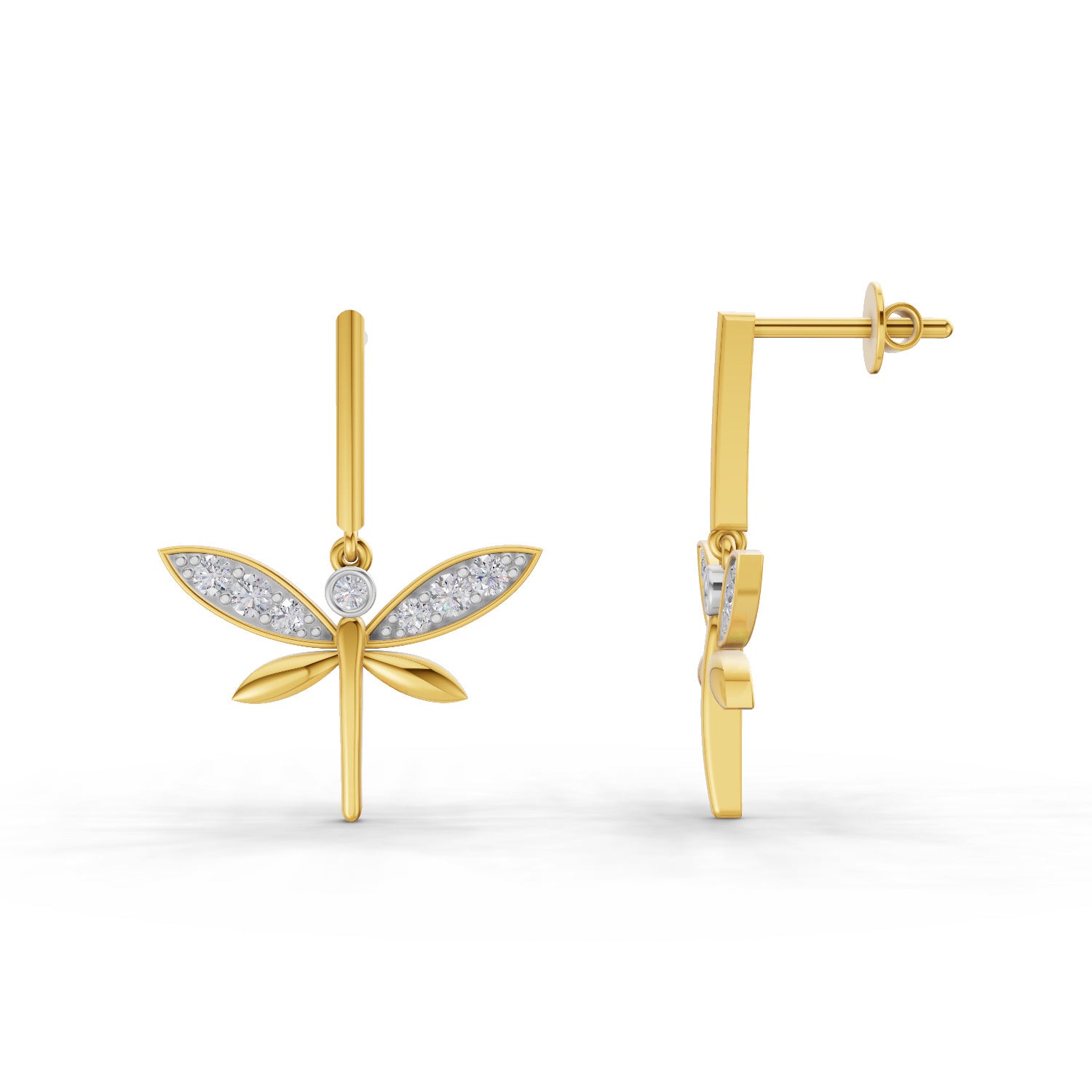 0.19 Carat | 925 Sterling Silver Yellow Gold Plated Butterfly Earrings
