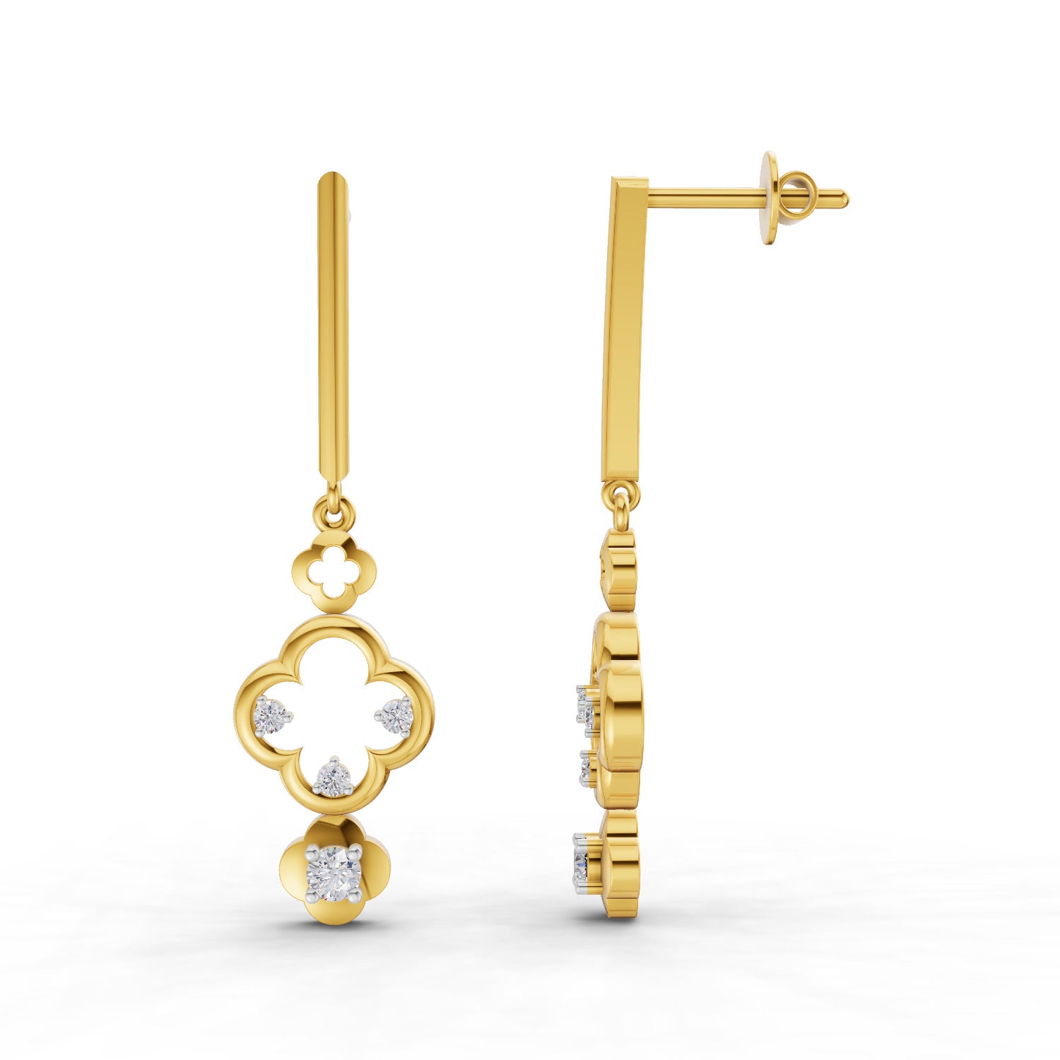 0.22 Carat | 925 Sterling Silver Yellow Gold Plated Floral Earrings