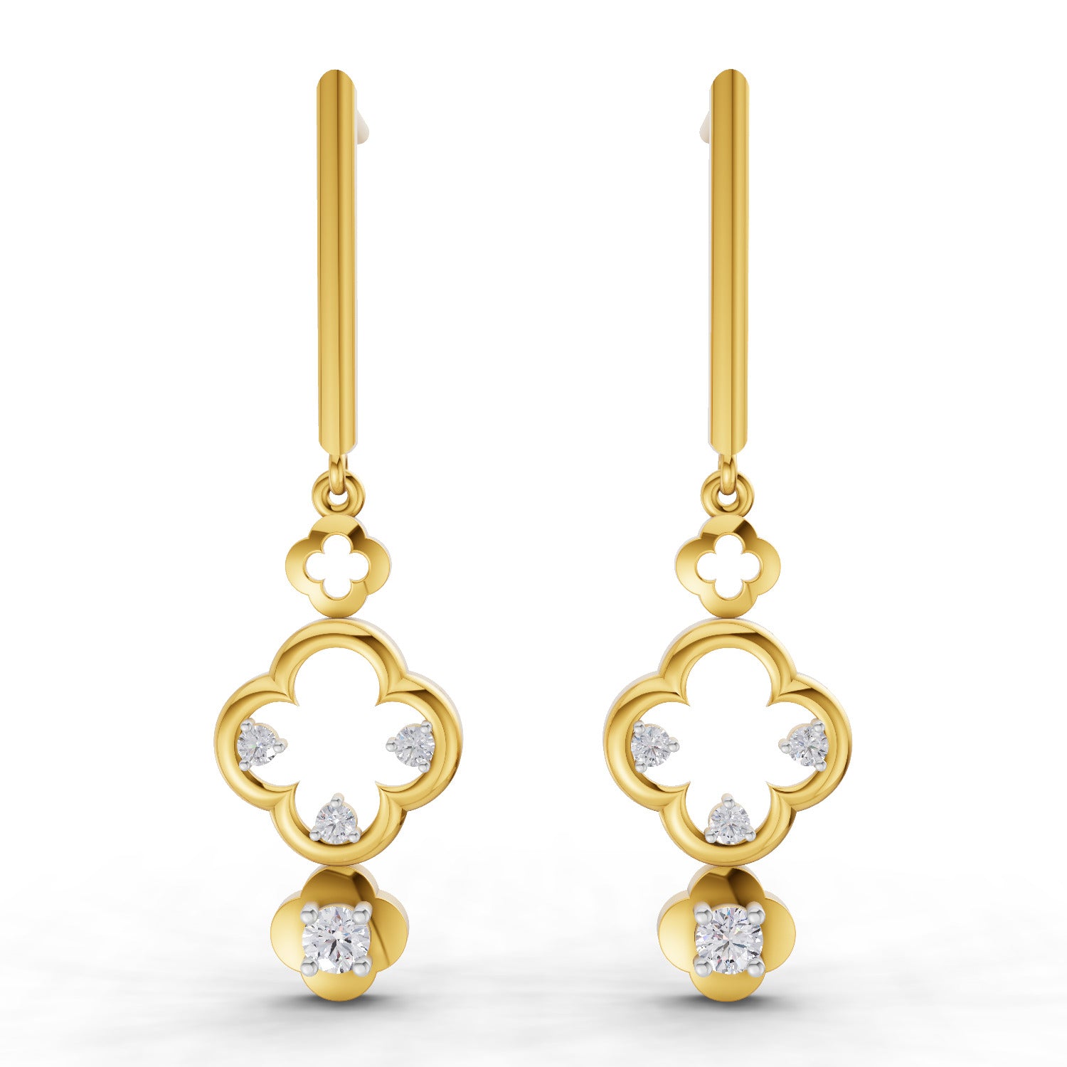 0.22 Carat | 925 Sterling Silver Yellow Gold Plated Floral Earrings