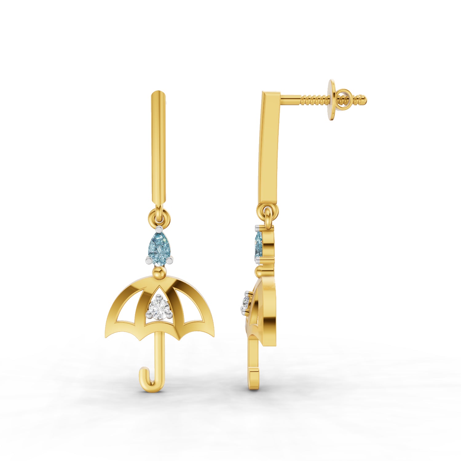 0.05 Carat  | 925 Sterling Silver Yellow Gold Plated Umbrella Earrings