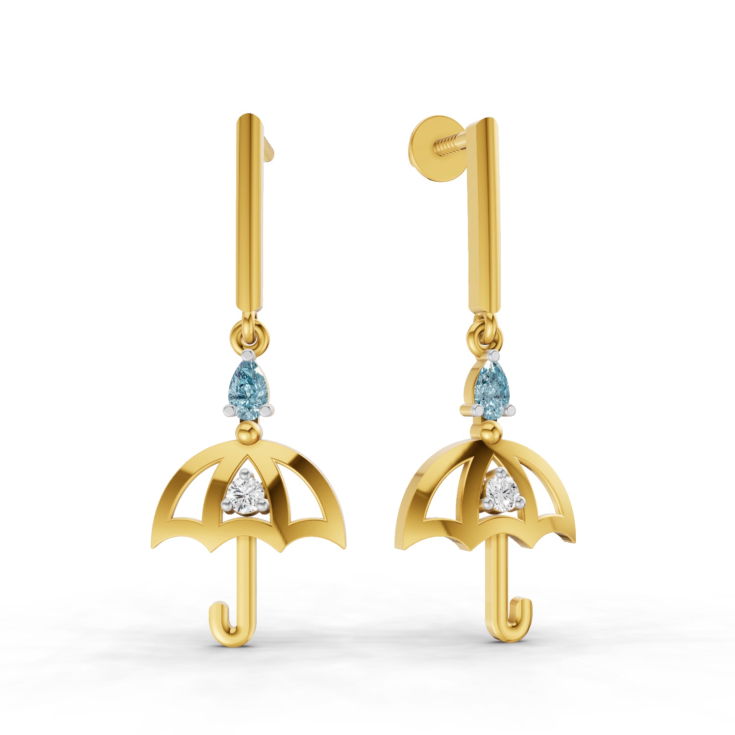0.05 Carat  | 925 Sterling Silver Yellow Gold Plated Umbrella Earrings