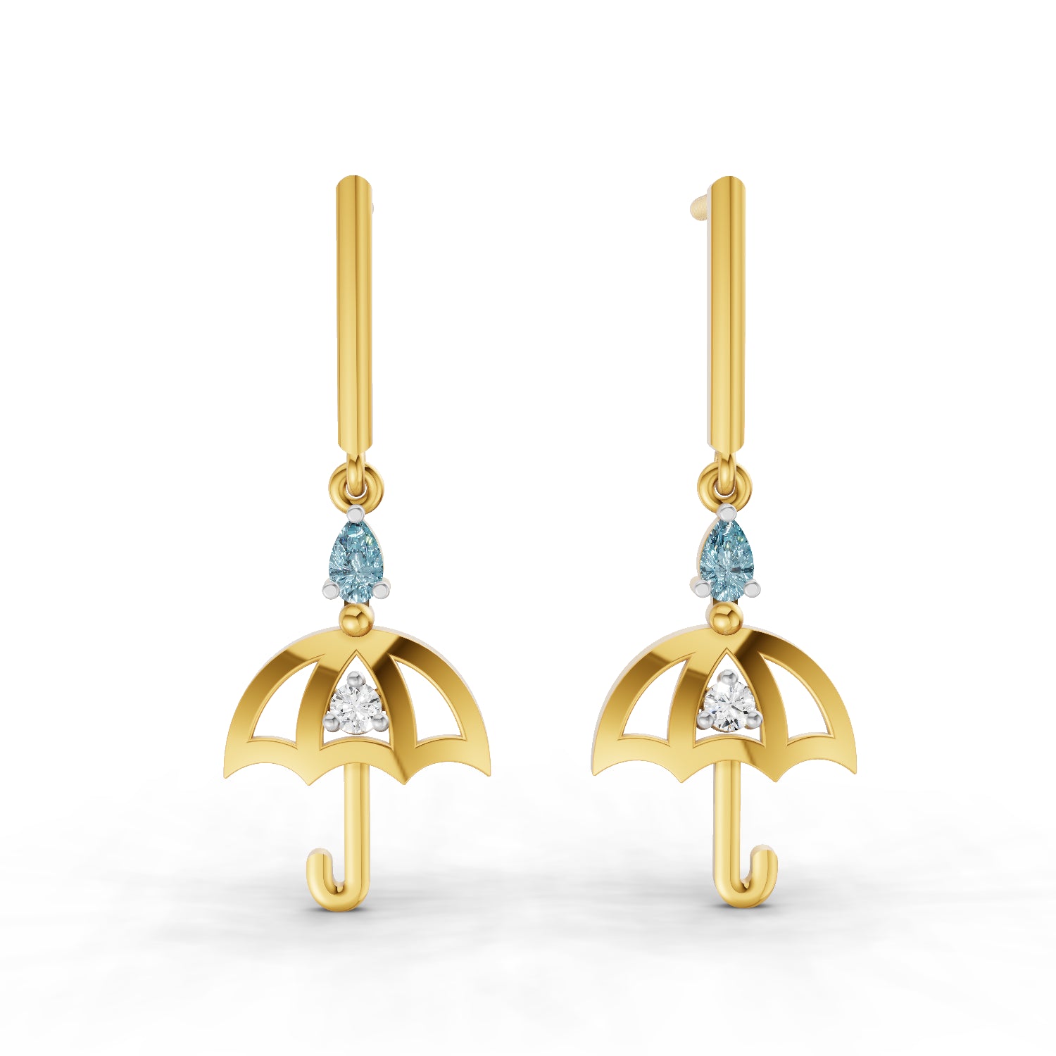 0.05 Carat  | 925 Sterling Silver Yellow Gold Plated Umbrella Earrings