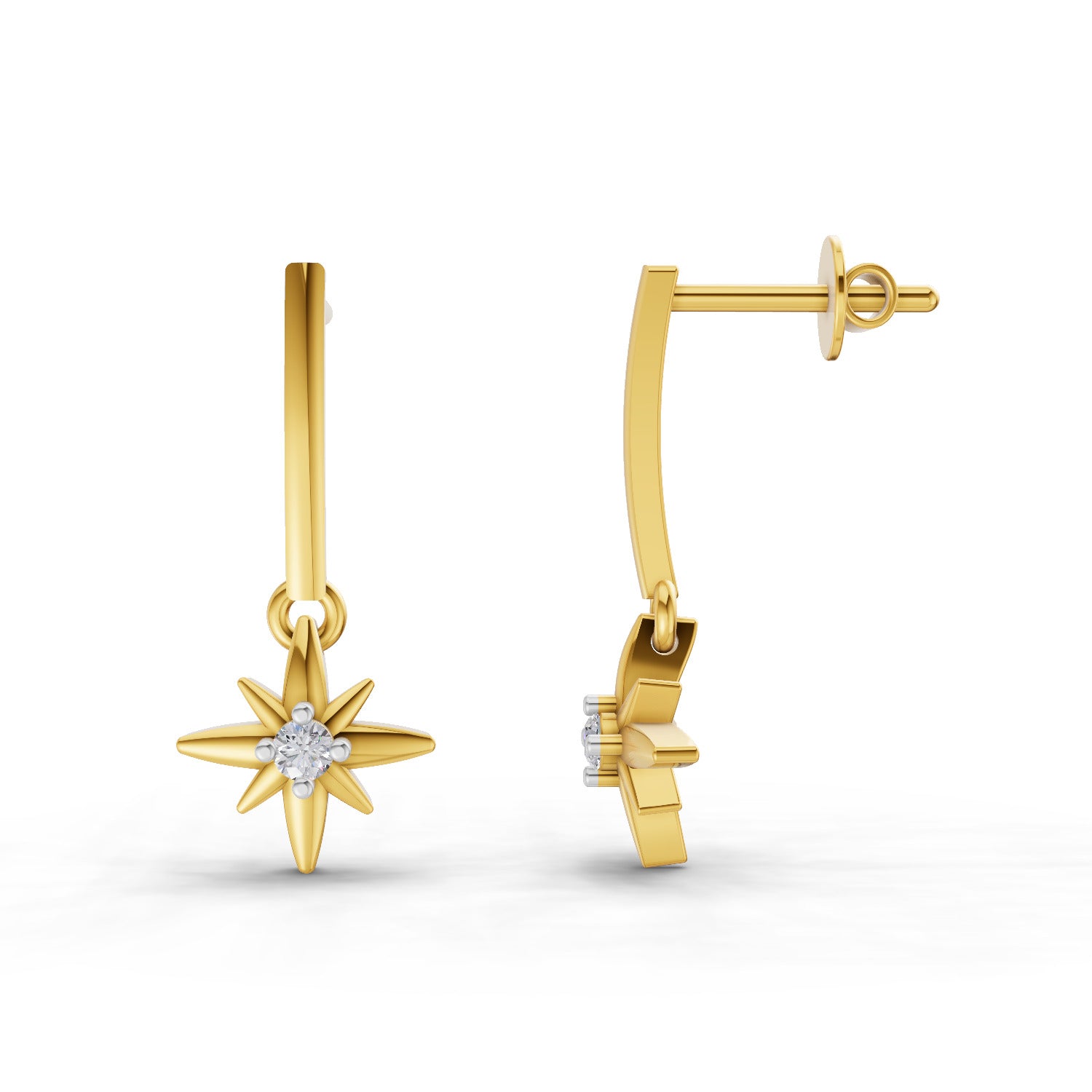0.07 Carat | 925 Sterling Silver Yellow Gold Plated Star Earrings
