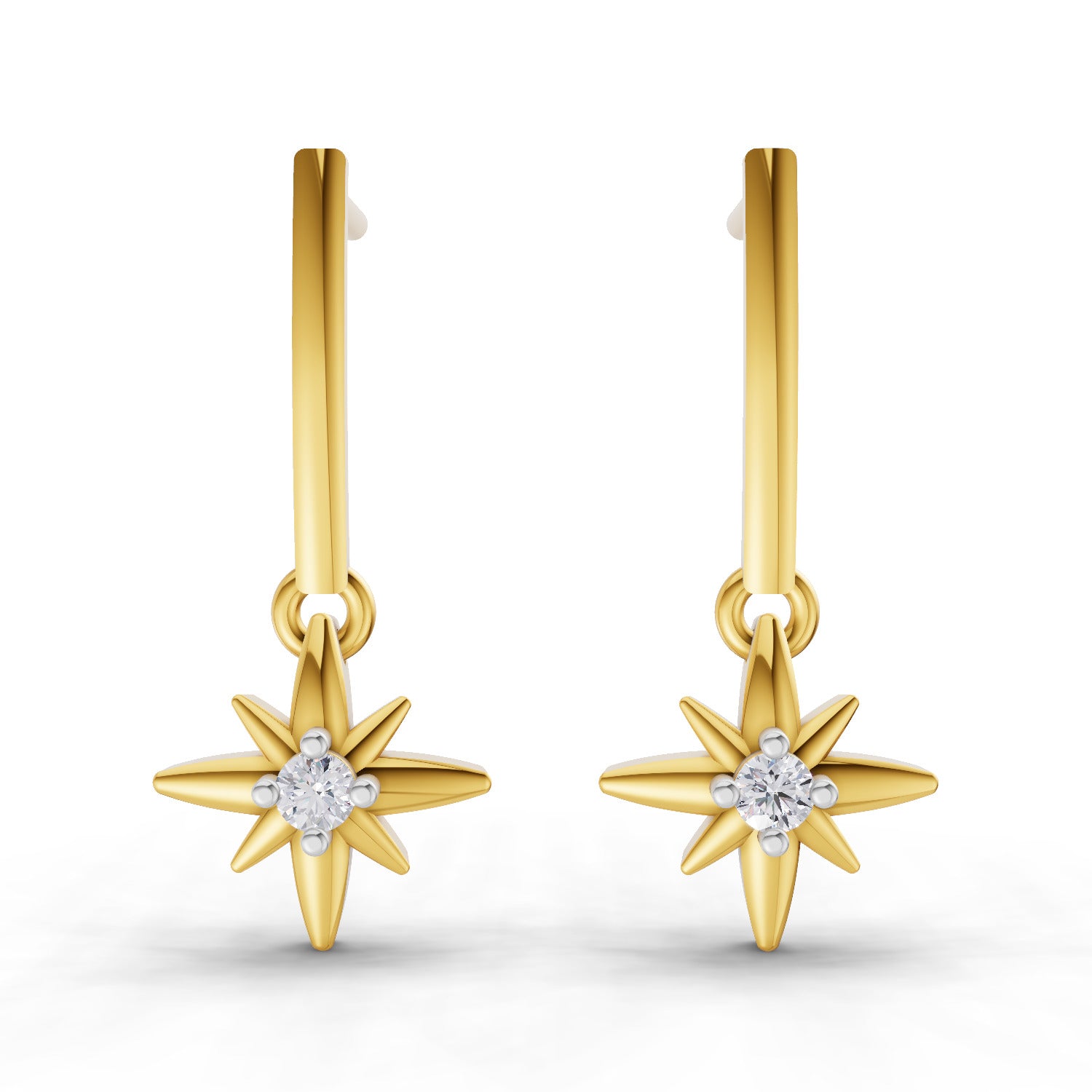0.07 Carat | 925 Sterling Silver Yellow Gold Plated Star Earrings