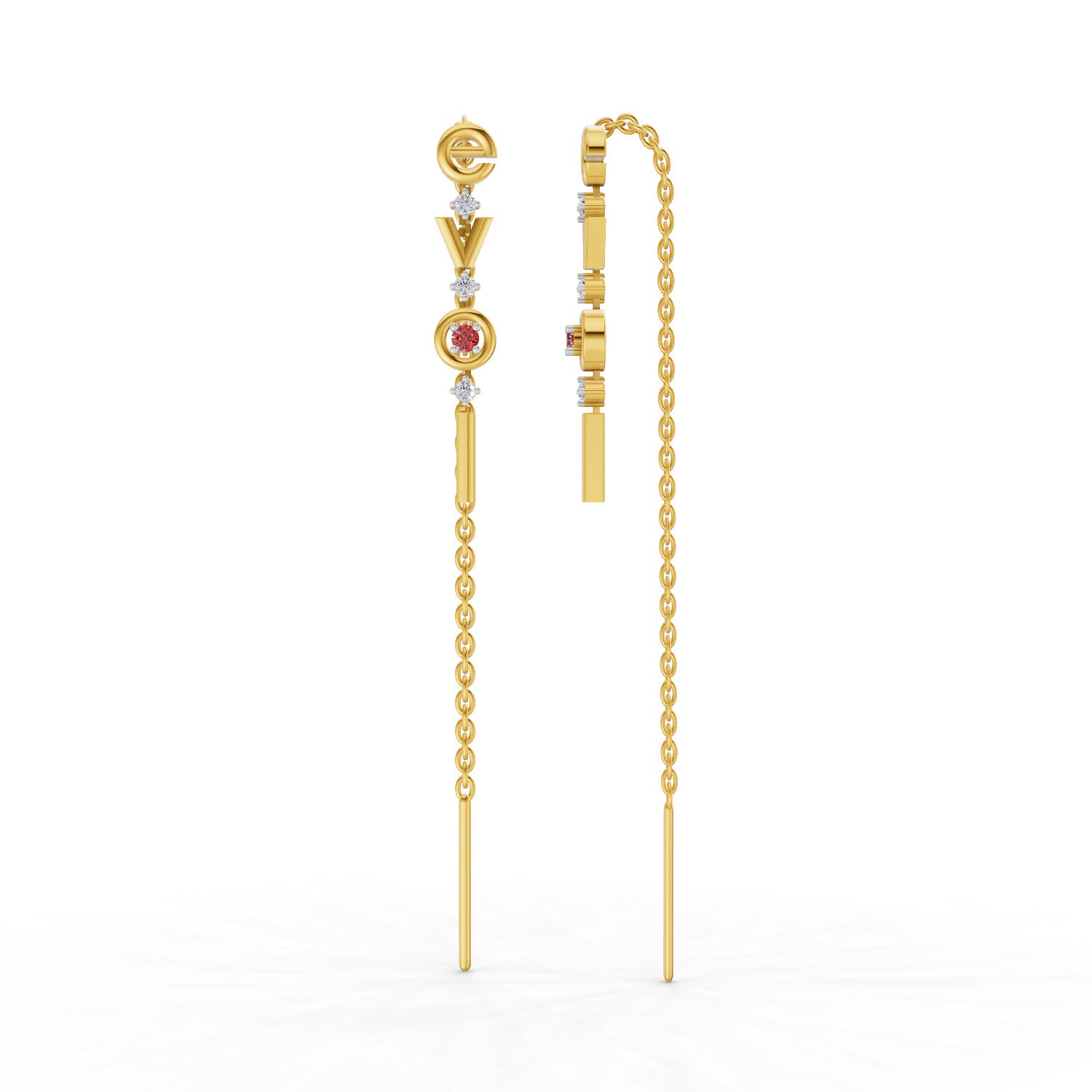 0.07 Carat | 925 Sterling Silver Yellow Gold Plated Love Threader Earrings