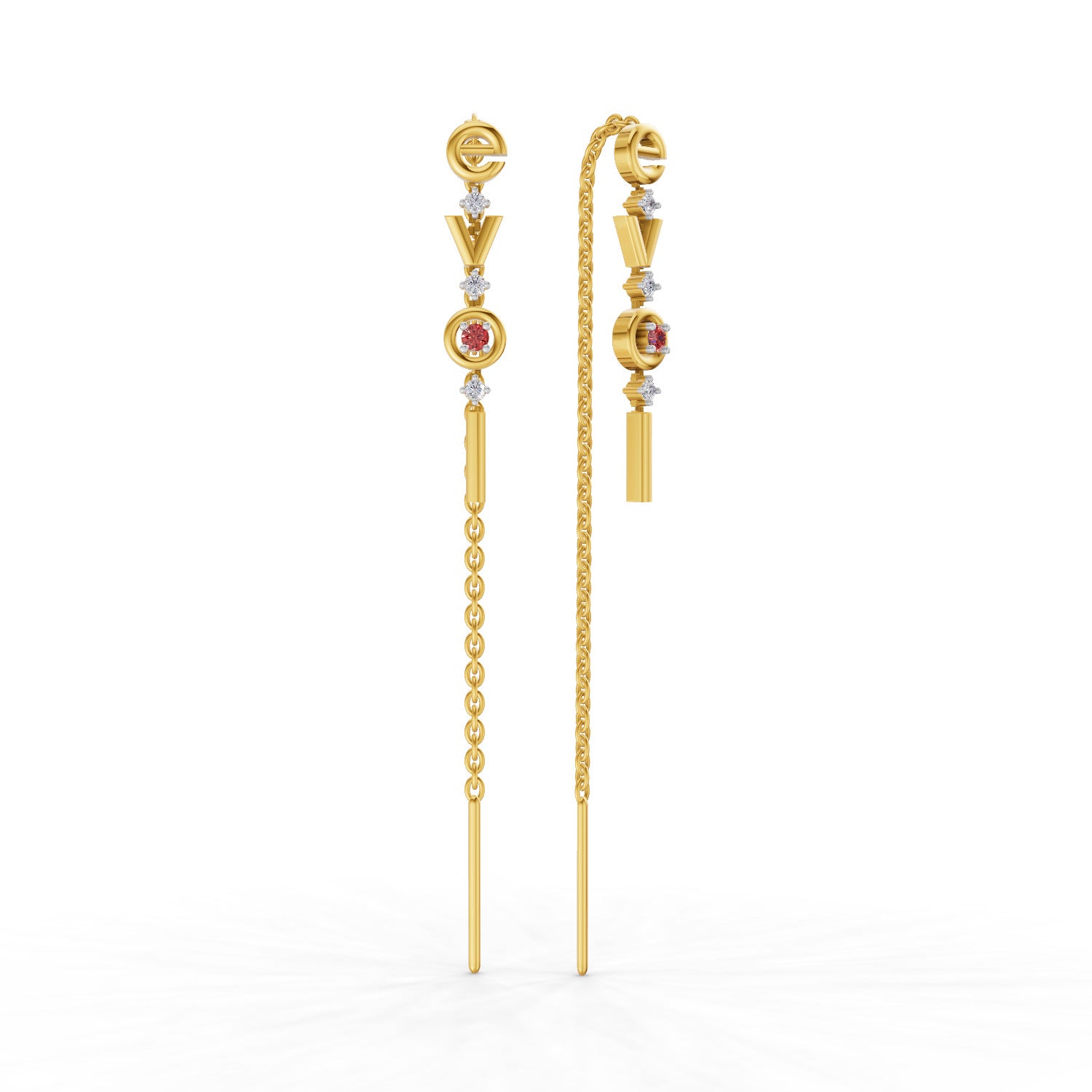 0.07 Carat | 925 Sterling Silver Yellow Gold Plated Love Threader Earrings