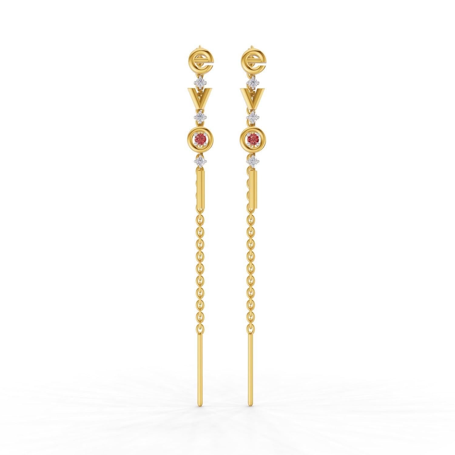 0.07 Carat | 925 Sterling Silver Yellow Gold Plated Love Threader Earrings