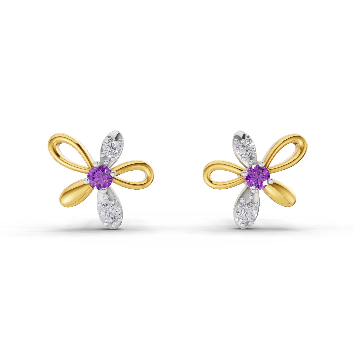 0.05 Carat | 925 Sterling Silver Yellow Gold Plated Floral Earrings