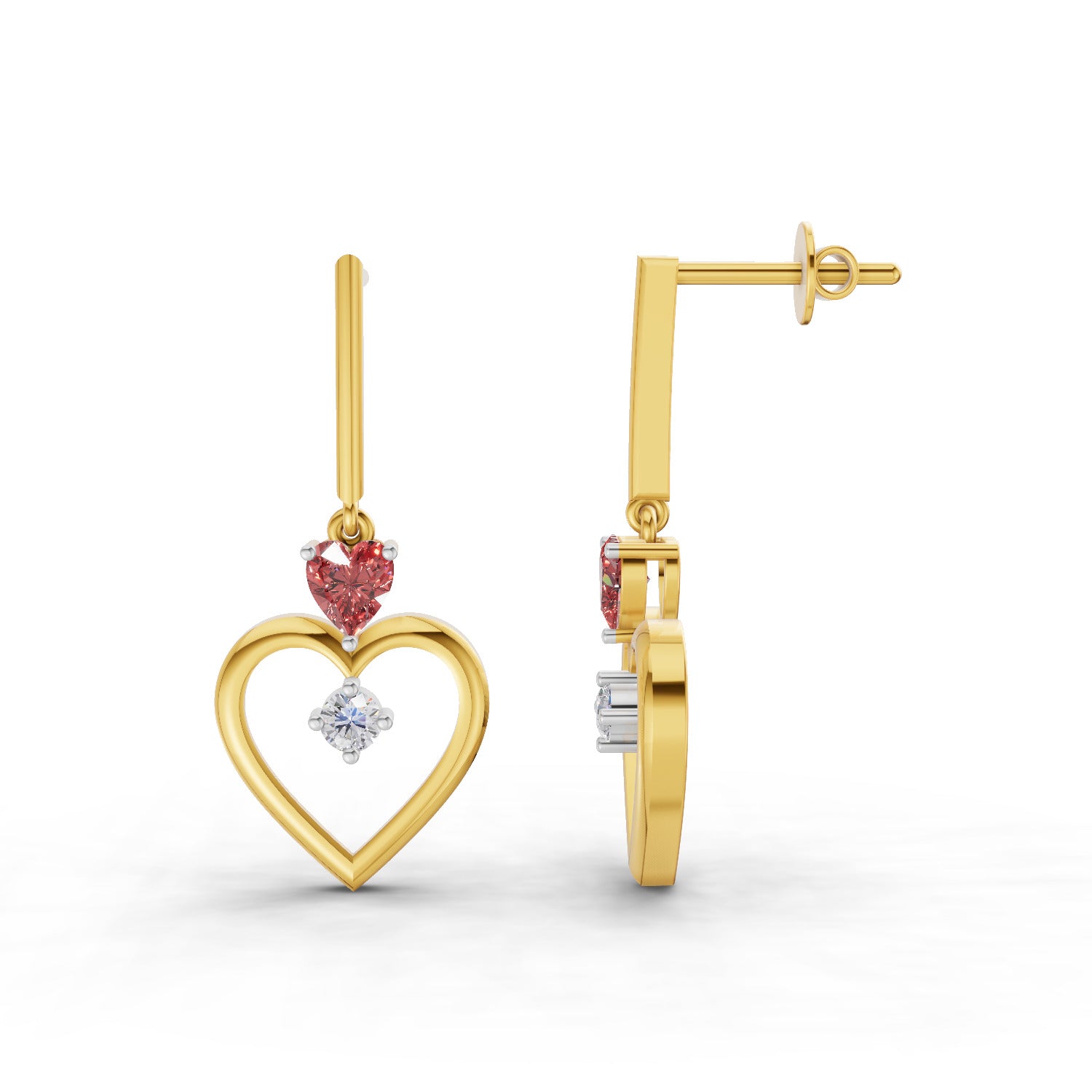 0.15 Carat | 925 Sterling Silver Yellow Gold Plated Heart Earrings