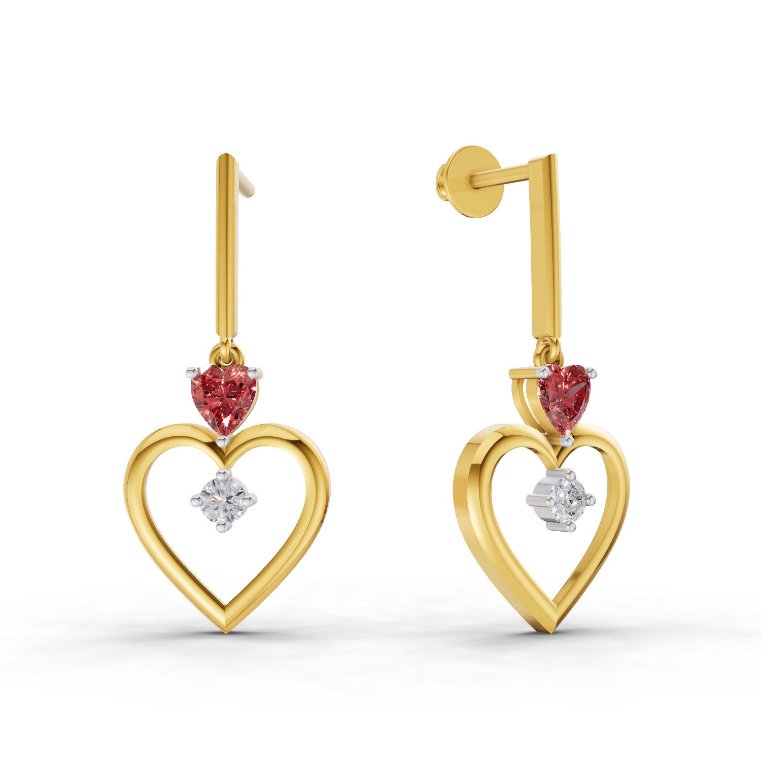 0.15 Carat | 925 Sterling Silver Yellow Gold Plated Heart Earrings