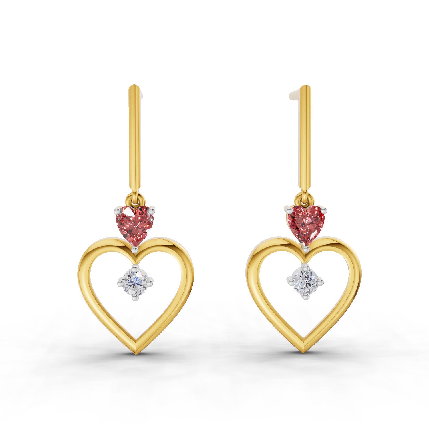 0.15 Carat | 925 Sterling Silver Yellow Gold Plated Heart Earrings