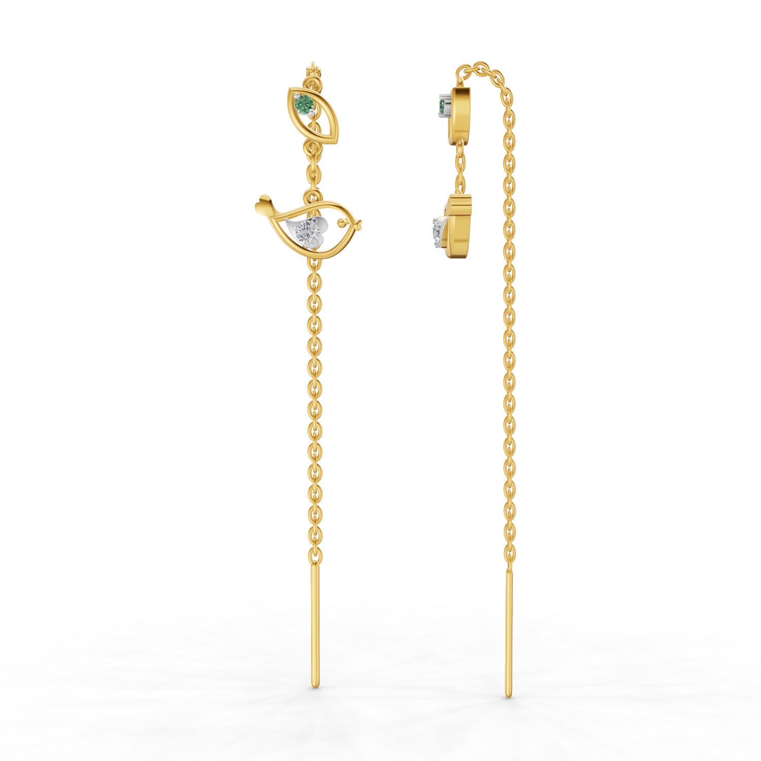 0.06 Carat | 925 Sterling Silver Yellow Gold Plated Birdie Threader Earrings