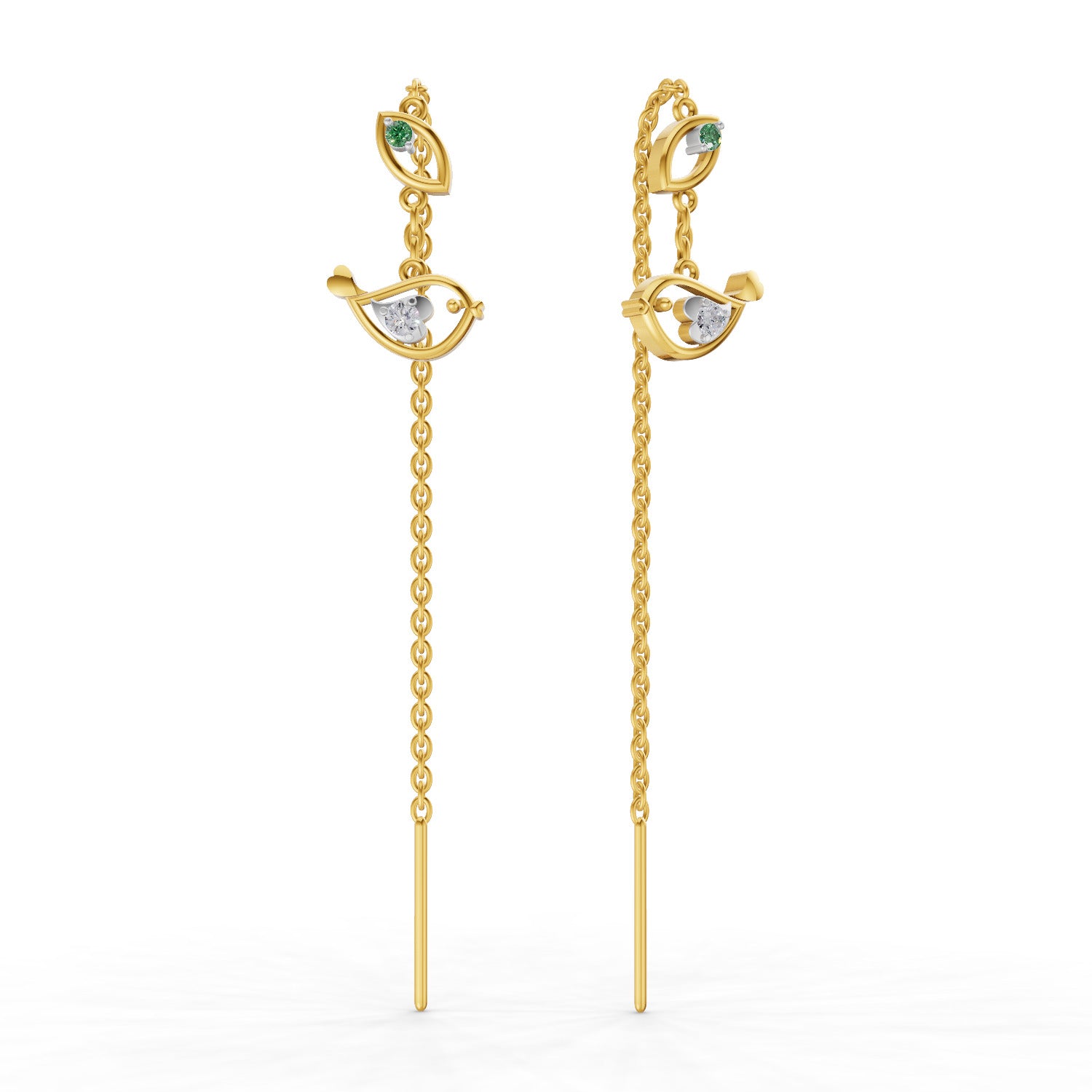 0.06 Carat | 925 Sterling Silver Yellow Gold Plated Birdie Threader Earrings