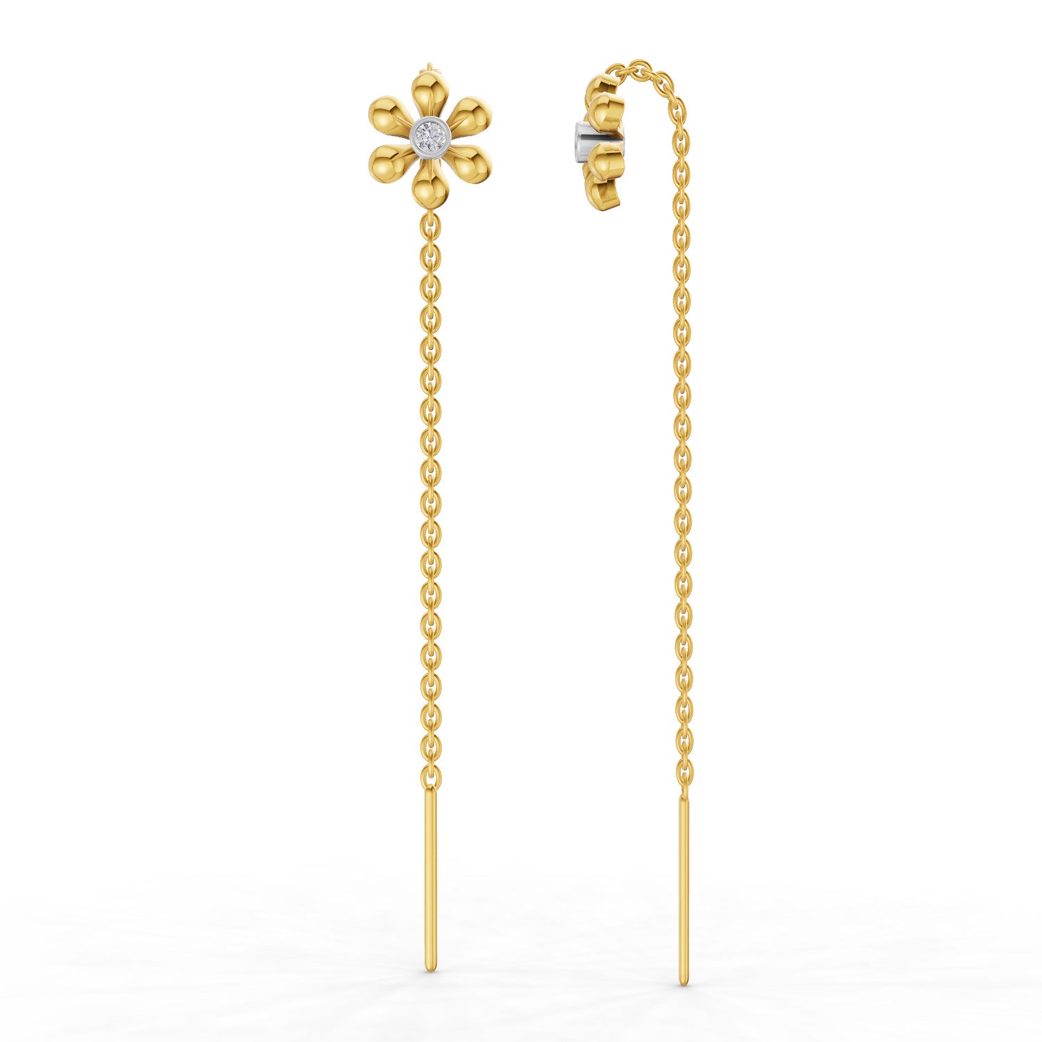 0.07 Carat | 925 Sterling Silver Yellow Gold Plated Floral Threader Earrings
