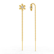 0.07 Carat | 925 Sterling Silver Yellow Gold Plated Floral Threader Earrings